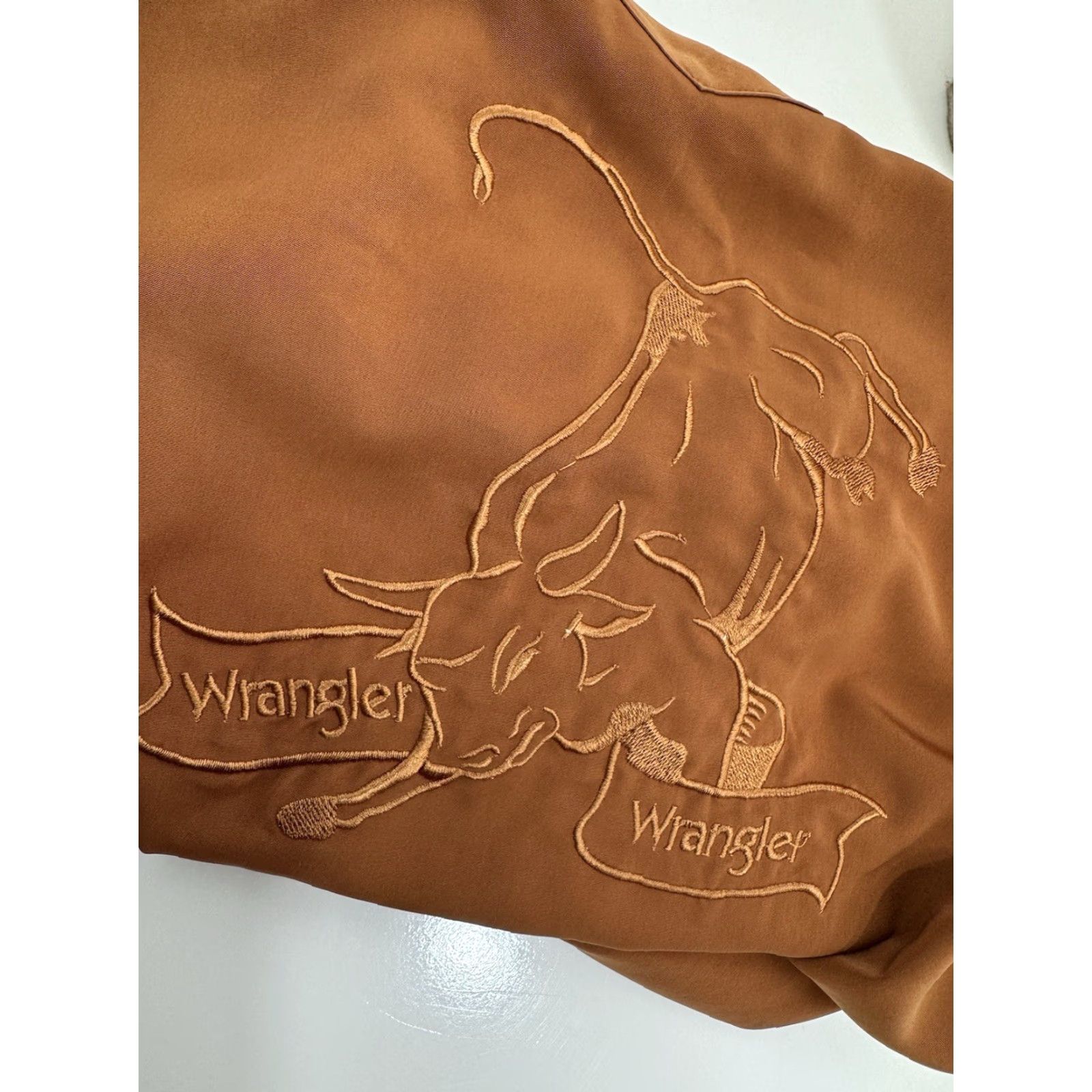 Wrangler WRANGLER Embroidered Western Shiny Rare Style Snap Shirt XL Mens Long Sleeve Burnt Orange / Bronze / Brownish Size US XL / EU 56 / 4 - 3 Thumbnail