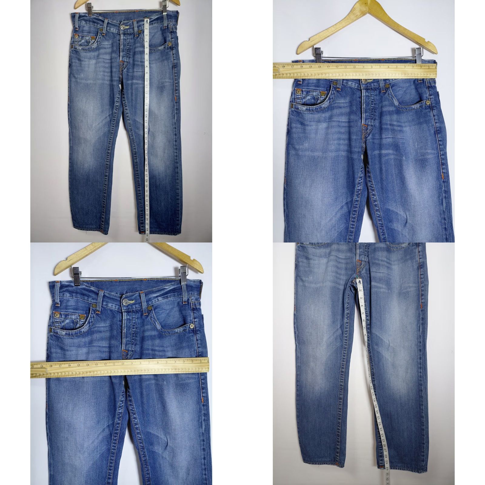 True Religion True Religion Jeans Slim Made in USA Blue Denim Men 33 Regular Inseam 30 Button Logo Straight Everyday Casual Belt Loop Sungold? Size US 33 - 8 Thumbnail