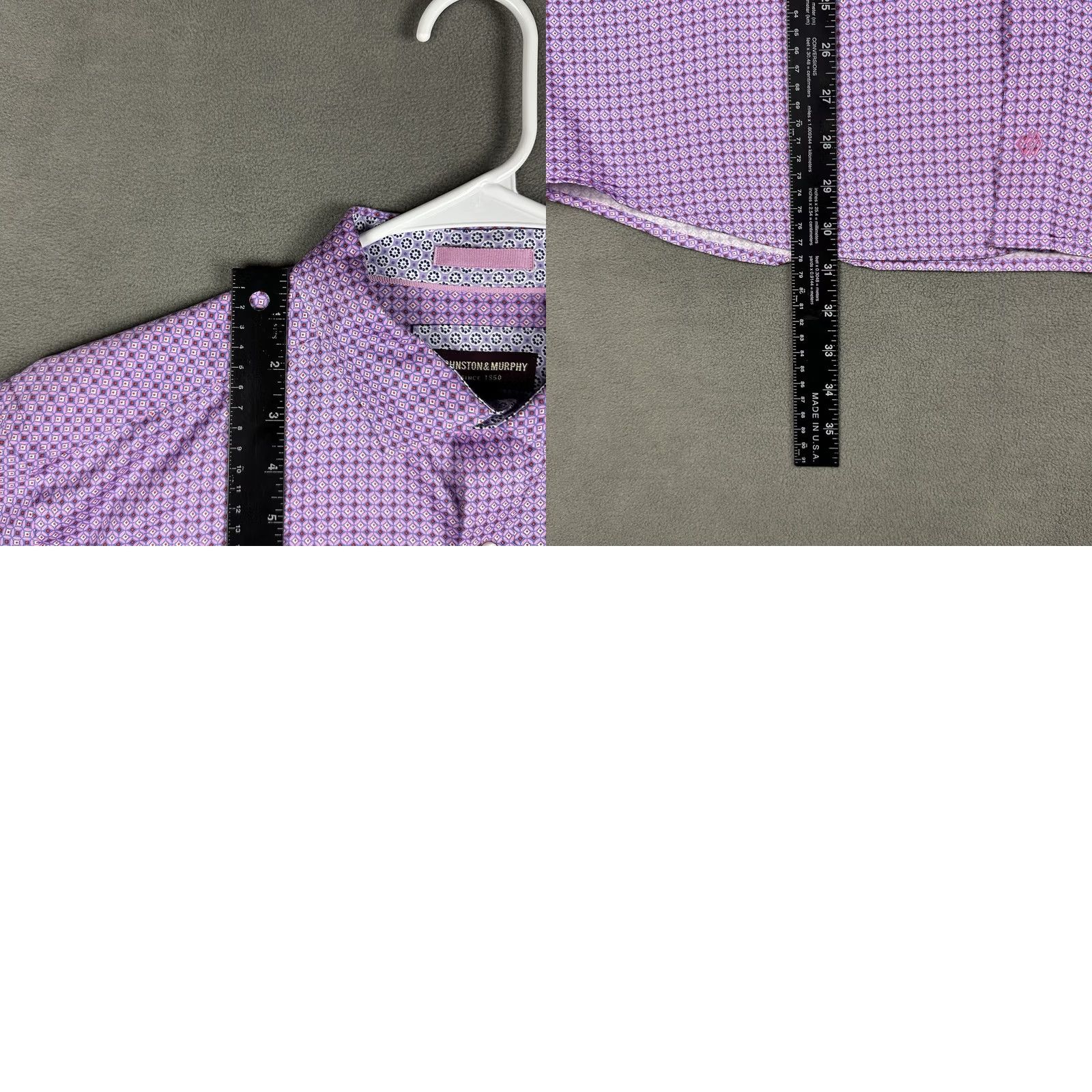 Johnston & Murphy Johnston & Murphy Shirt Mens Large Pink Geometric Button-Down Cotton EUC Size US L / EU 52-54 / 3 - 9 Thumbnail