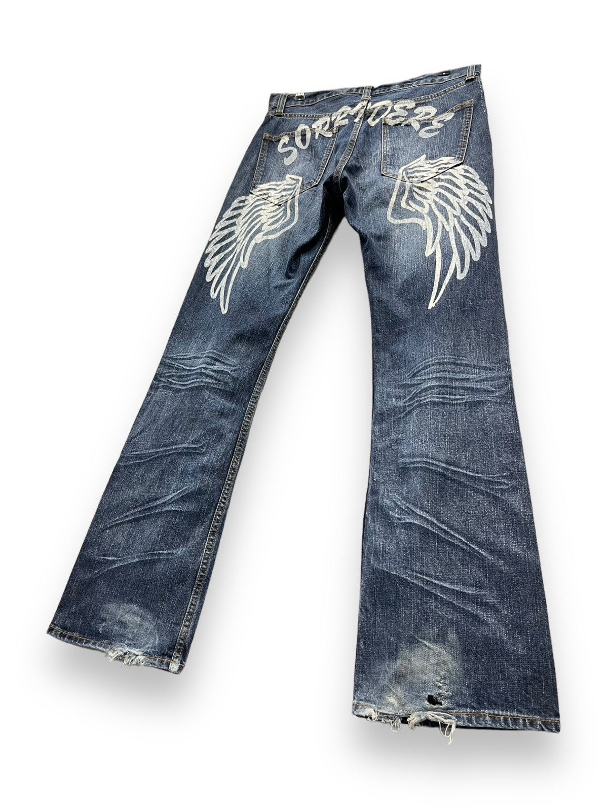 Japanese Brand 🔥VERYRARE🔥SORRIDERE Punk Angel Wings Printed Flare Denim💥 Size US 32 / EU 48 - 4 Thumbnail