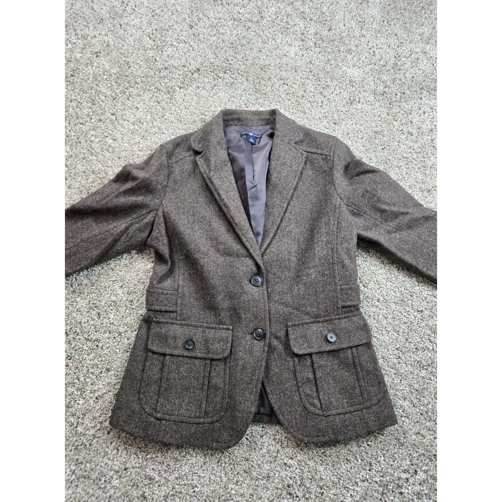 Gap Gap Blazer Womens 6 Brown Wool Herringbone Tweed Single Breasted Jacket Pockets Size M / US 6-8 / IT 42-44 - 4 Thumbnail