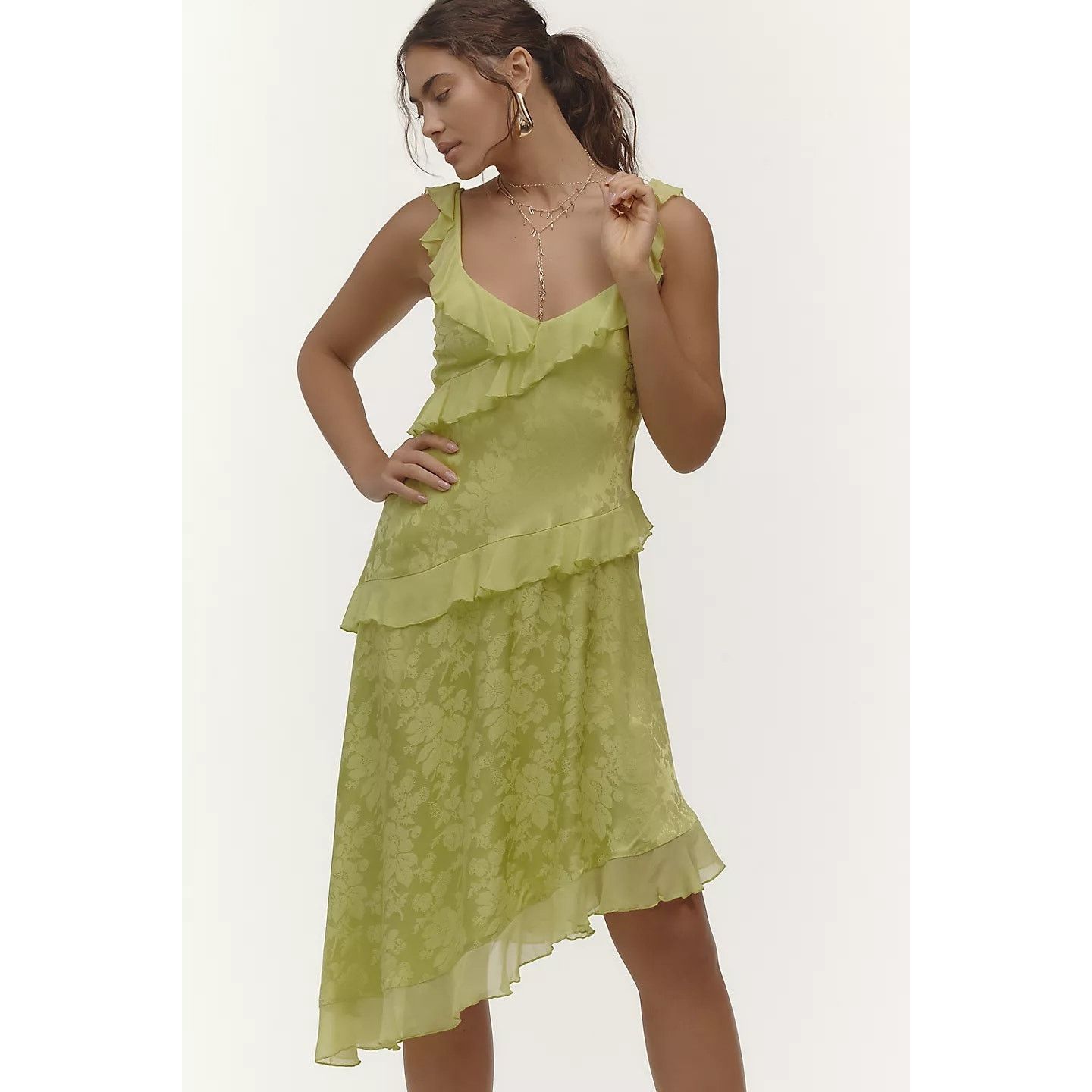 Anthropologie New V-Neck Ruffle Asymmetric Midi Dress $168 X-SMALL Black Size XS / US 0-2 / IT 36-38 - 5 Thumbnail