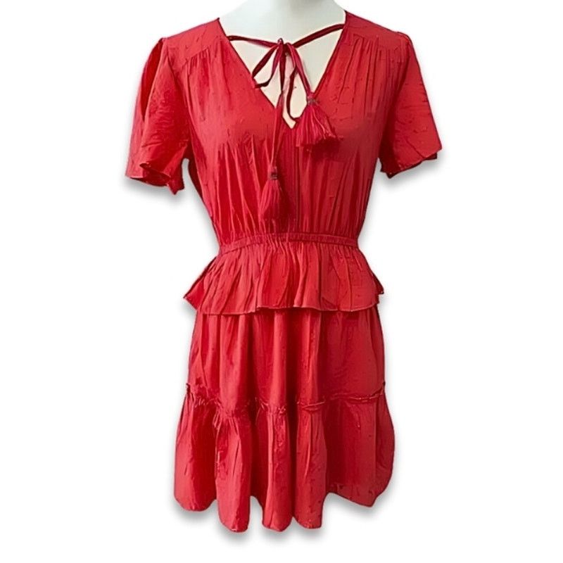 Other NSR Kailani Dress Tiered VNeck Eyelet Lace Cotton Red S NWOT Size S / US 4 / IT 40 - 1 Thumbnail