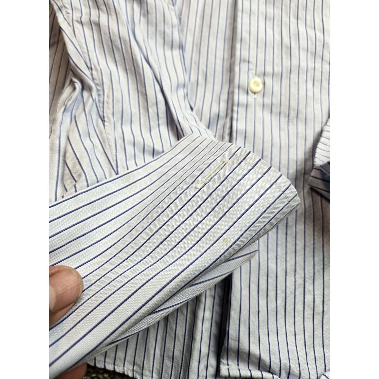 Brooks Brothers VINTAGE Brooks Brothers Dress Shirt 16-35 Egyptian Cotton Blue Striped 34/35 Long Sleeve Button-Down Collar Mens Shirts Size 42R - 3 Thumbnail