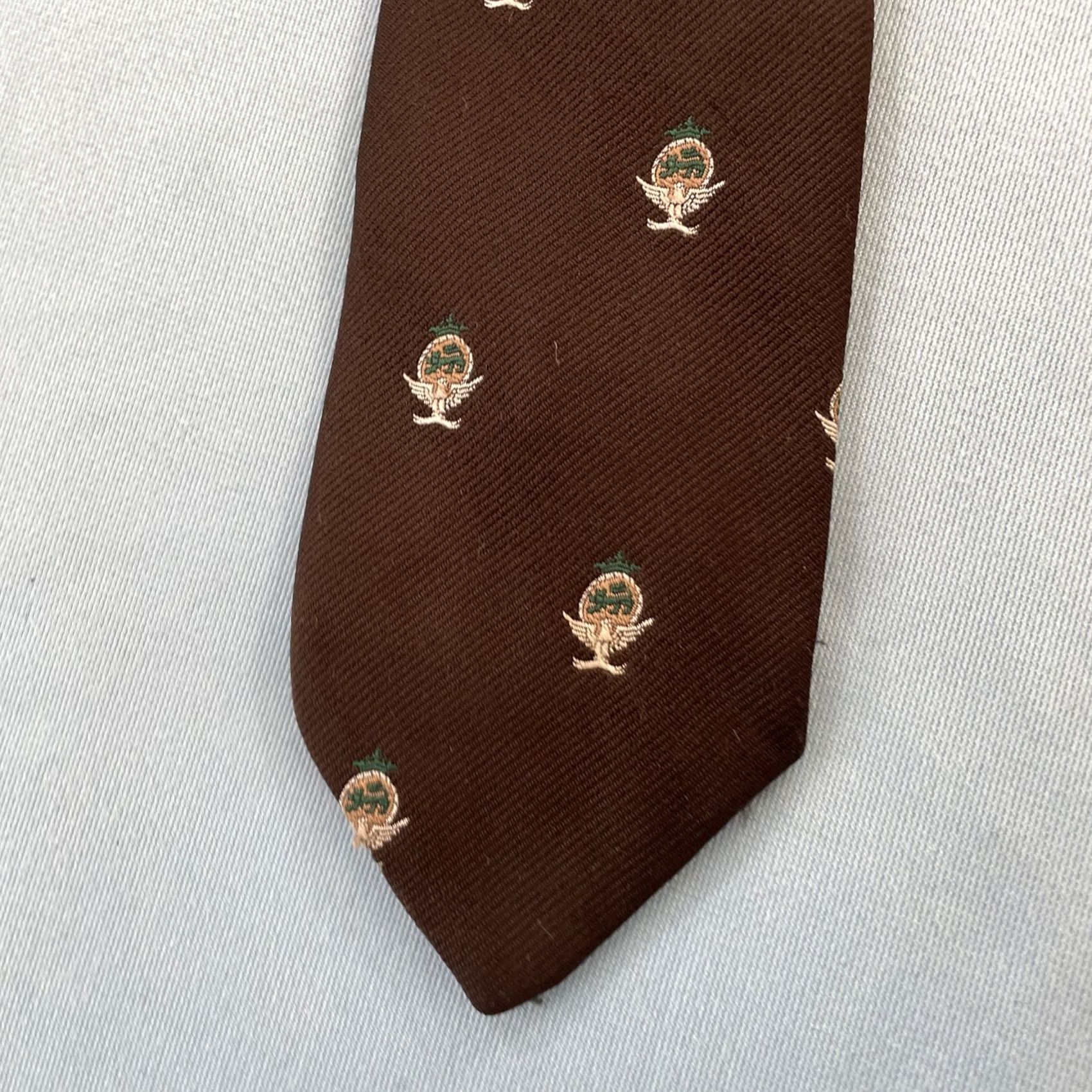 Vintage VINTAGE Smith & Logsdon Tie Necktie Eagle Flight Crest Woven Capsule 3x58 Brown Polyester Men's Tie 60s 70s Capsule Necktie Size ONE SIZE - 2 Thumbnail