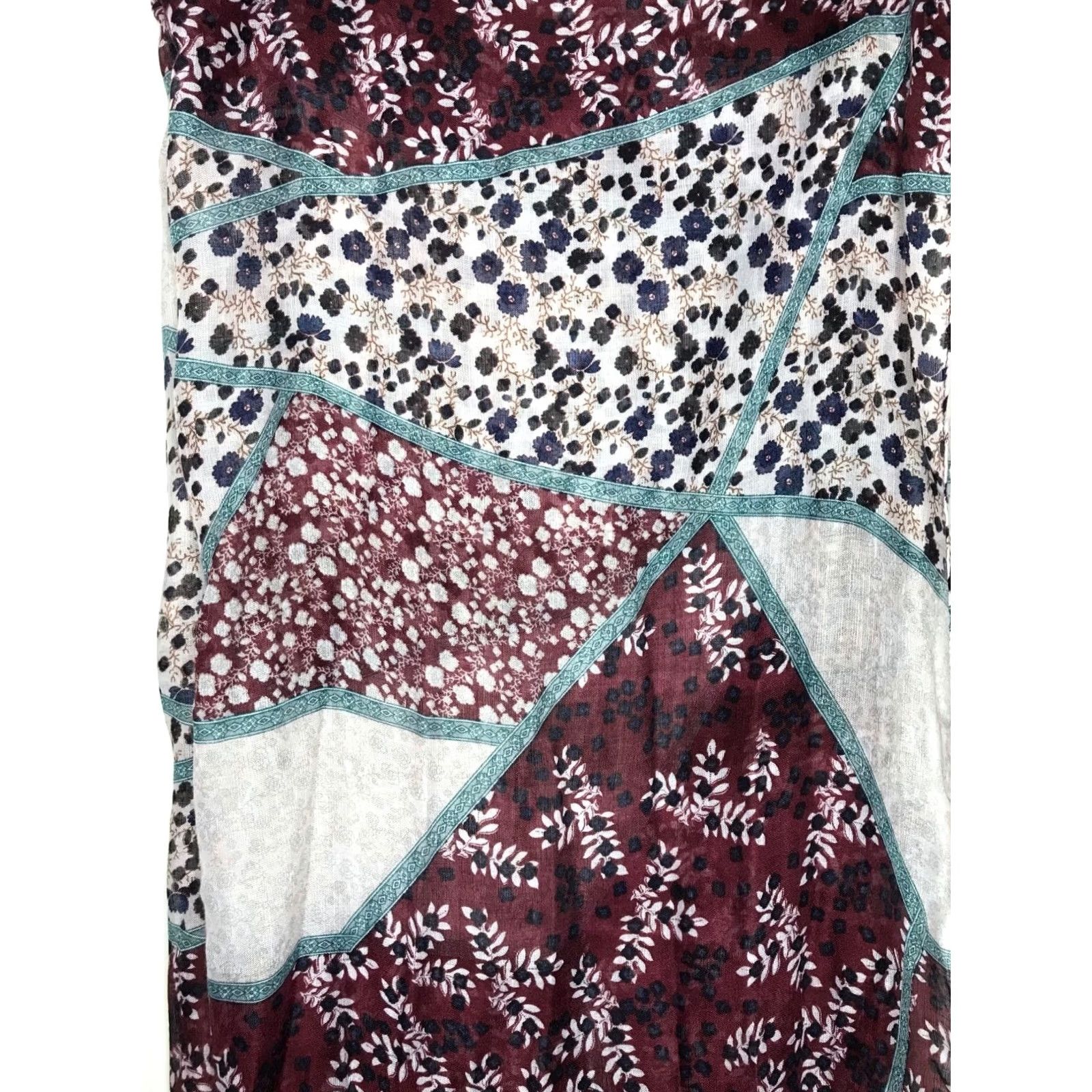 Vintage Lulla Collection by Bindya Scarf Wrap Multi Wear Women's Burgundy Floral Boho Rectangle Scarf Silk Polyester Fringe 70x32 Adult Womens Size ONE SIZE - 5 Thumbnail