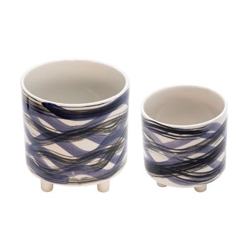 Designer × Homemade S/2 FOOTED PLANTERS 9/6", ABSTRACT BLUE Size US L / EU 52-54 / 3 - 2 Thumbnail
