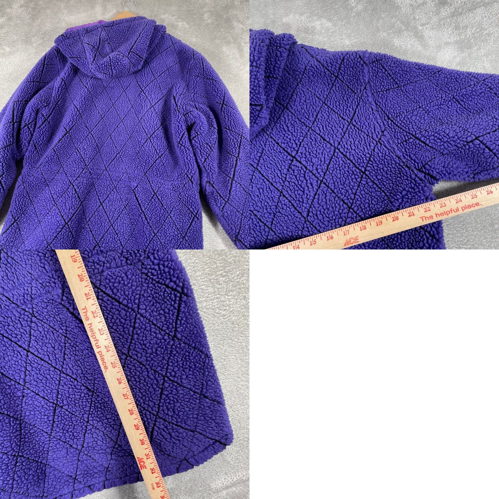 Vintage Vintage L.L. Bean Fleece Jacket - Womens Medium Purple Diamond Quilt Hooded Coat Size M / US 6-8 / IT 42-44 - 8 Thumbnail