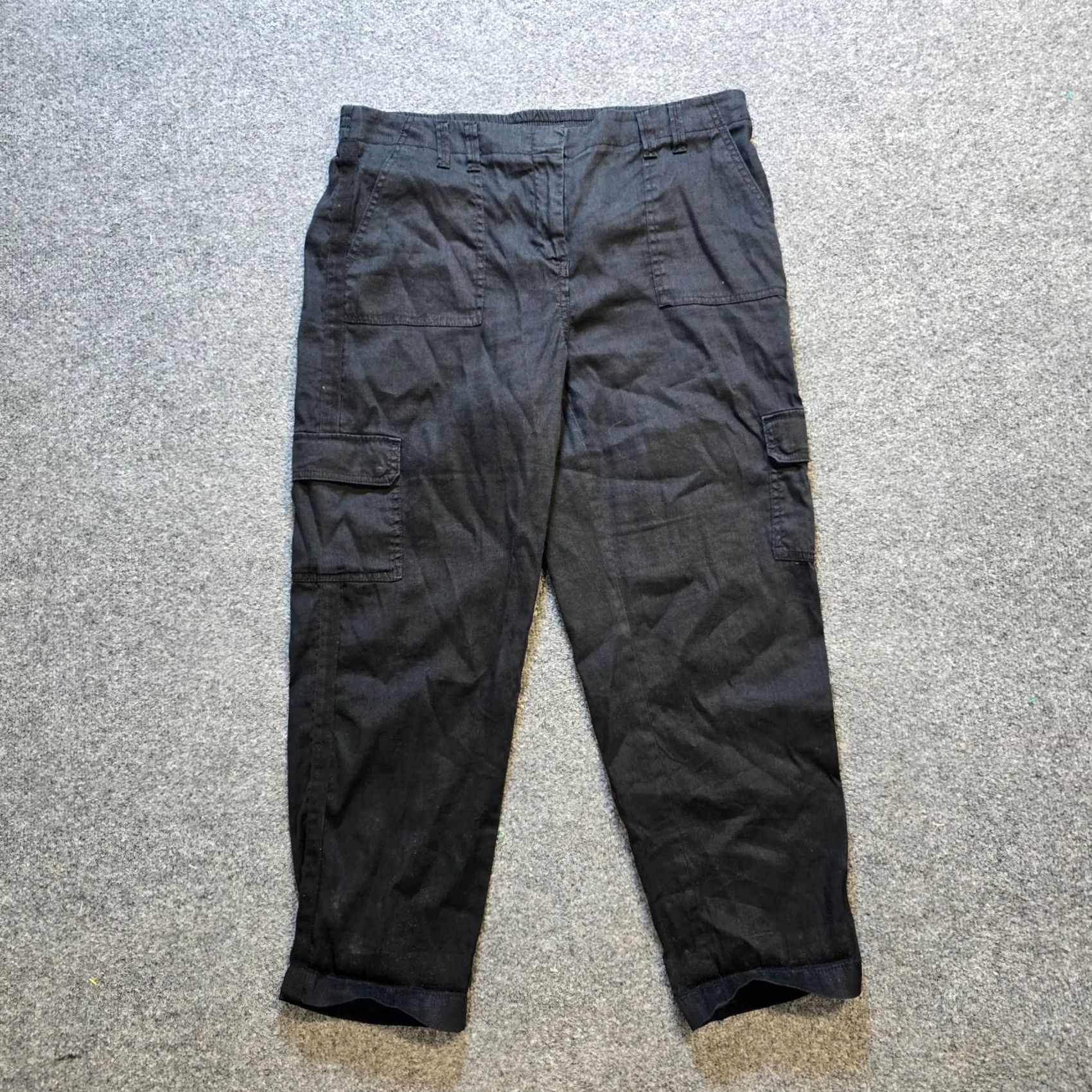 Vintage Chicos Pants Womens Large Black Cargo Linen Straight Leg Crop High Rise Capsule Size 24" / US 00 / IT 34 - 2 Thumbnail