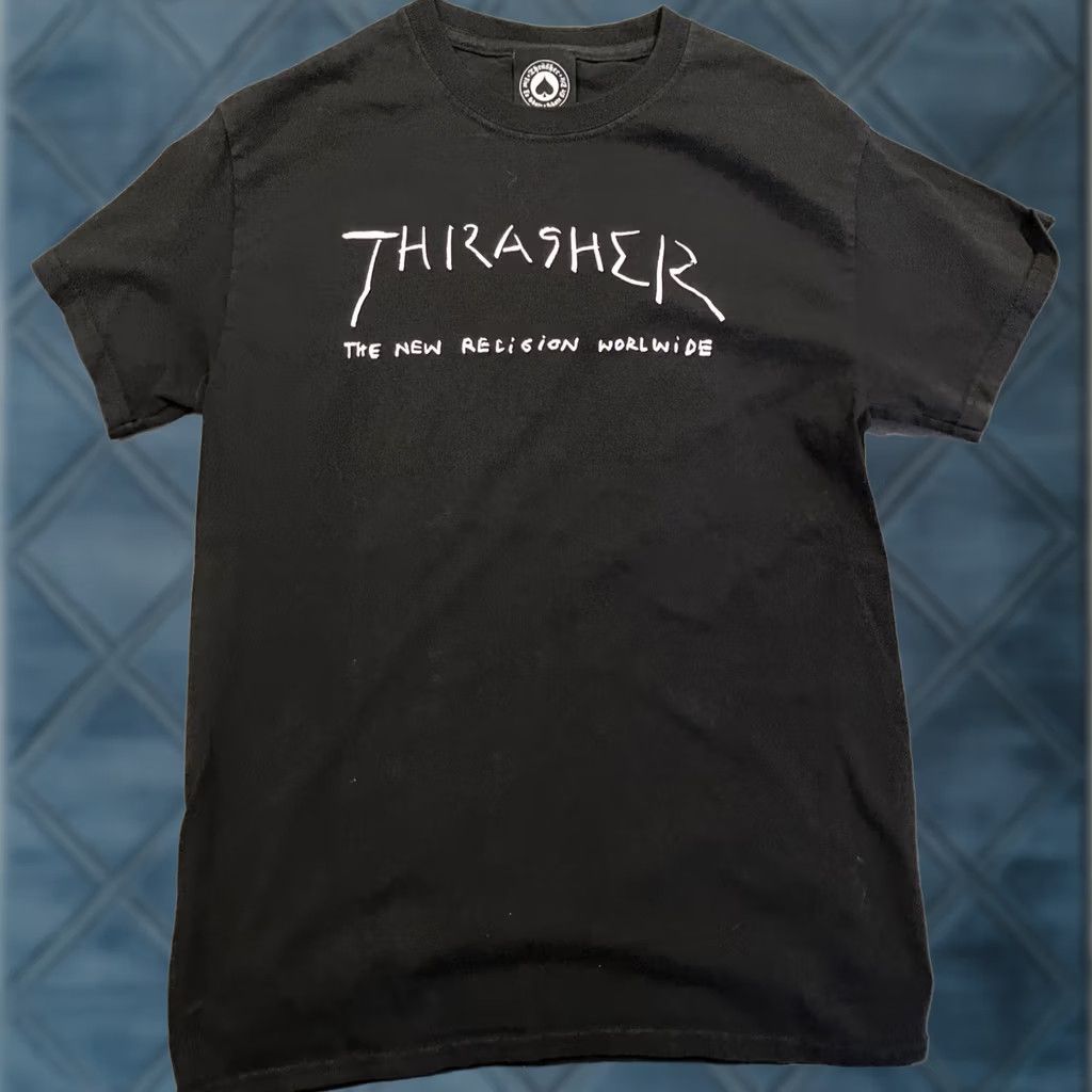Thrasher VINTAGE Thrasher Graphic T Shirt Men’s Small Black Cotton Crew Neck Short Sleeve Logo Retro Skate Worldwide The New Religion 90s Theme Mens Size US S / EU 44-46 / 1 - 1 Thumbnail