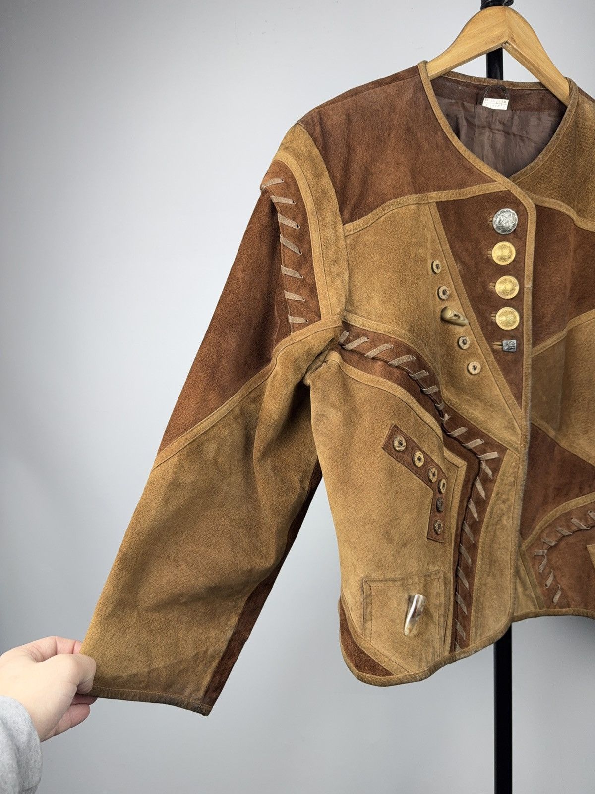 Genuine Leather Vintage Western Cowgirl Patchwork Suede Leather Jacket Boho Size L / US 10 / IT 46 - 9 Thumbnail