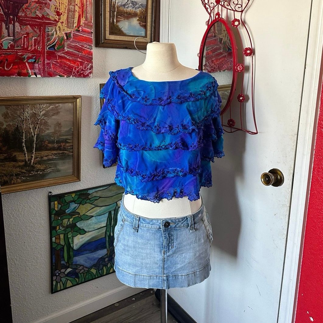 Other simply silk ambre blue layered short sleeve blouse Size S / US 4 / IT 40 - 1 Thumbnail