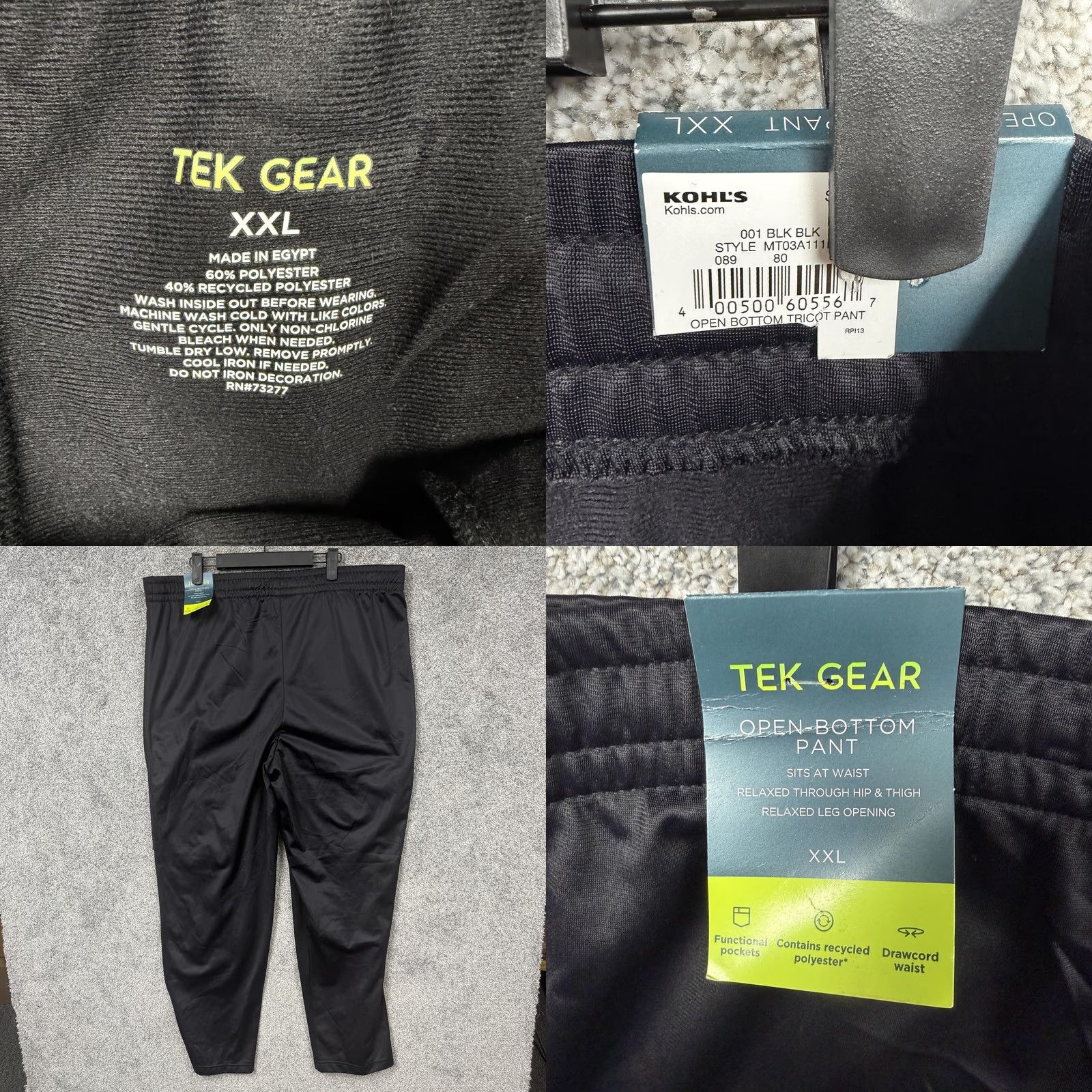 Tek Gear Tek Gear Track Pants 2XL Black Open-Bottom Athletic Gym & Training Pants Men Regular Waist 40 Inseam 30 Pockets Athletic-style Size US 39 - 8 Thumbnail