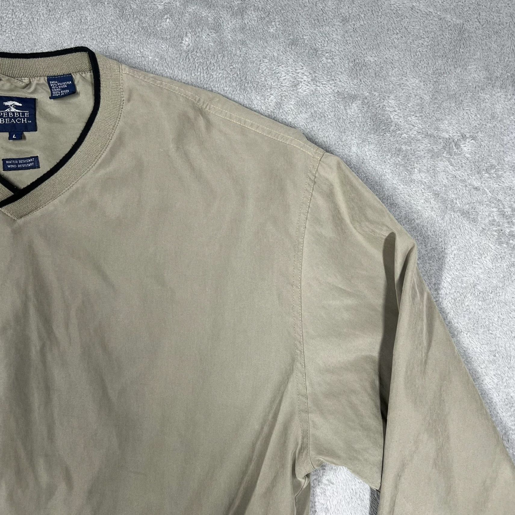 Vintage Pebble Beach Performance Jacket Mens Large Beige Windbreaker Zip Pockets Golf Pullover Size US L / EU 52-54 / 3 - 4 Thumbnail