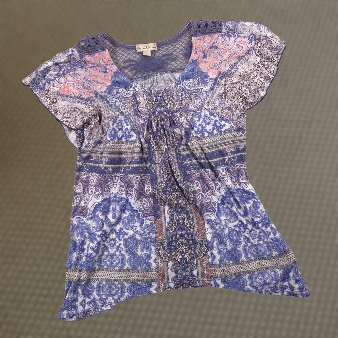 Olive Live And Let Live Blouse Womens Small Blue Paisley Beaded Tunic Top Crochet Lace Size S / US 4 / IT 40 - 1 Thumbnail