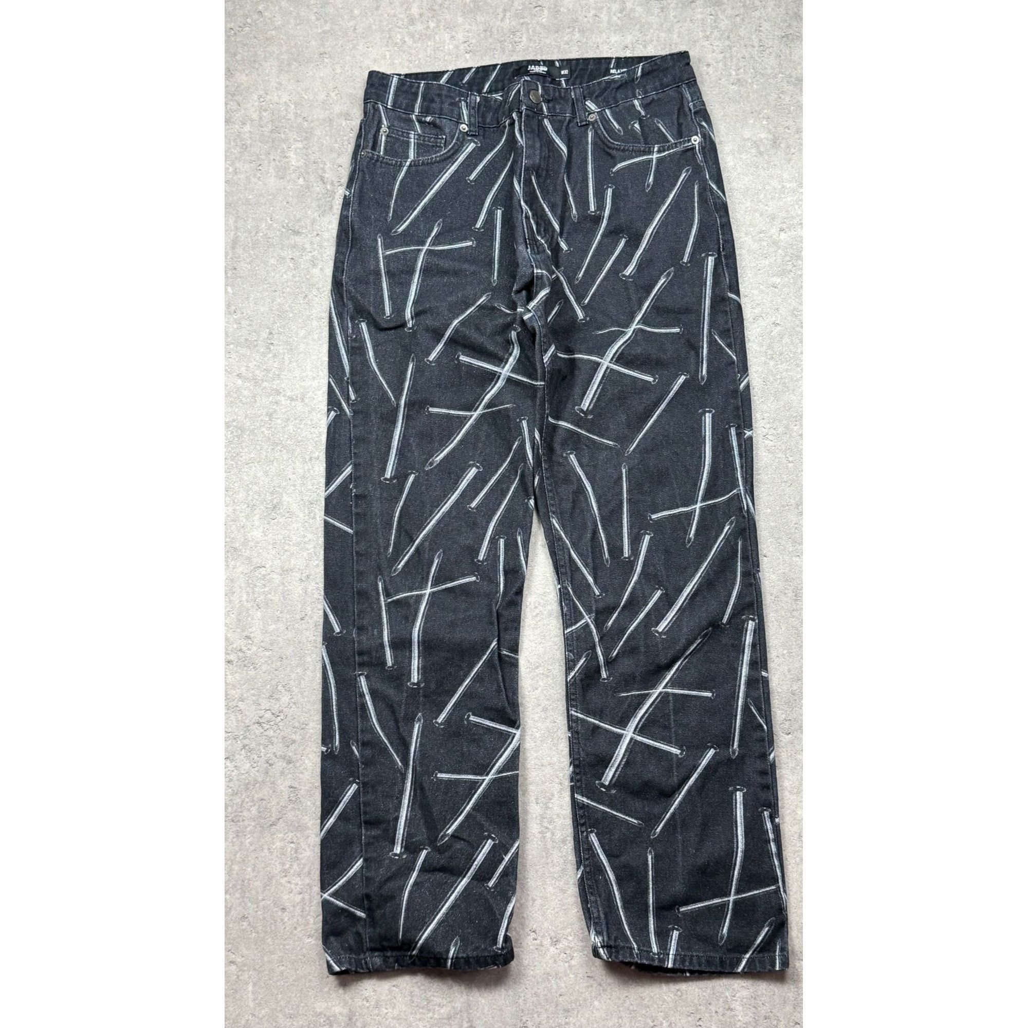 Jaded London Jaded London W32 Black Denim Jeans All-Over White Nail Print Size US 30 / EU 46 - 3 Thumbnail
