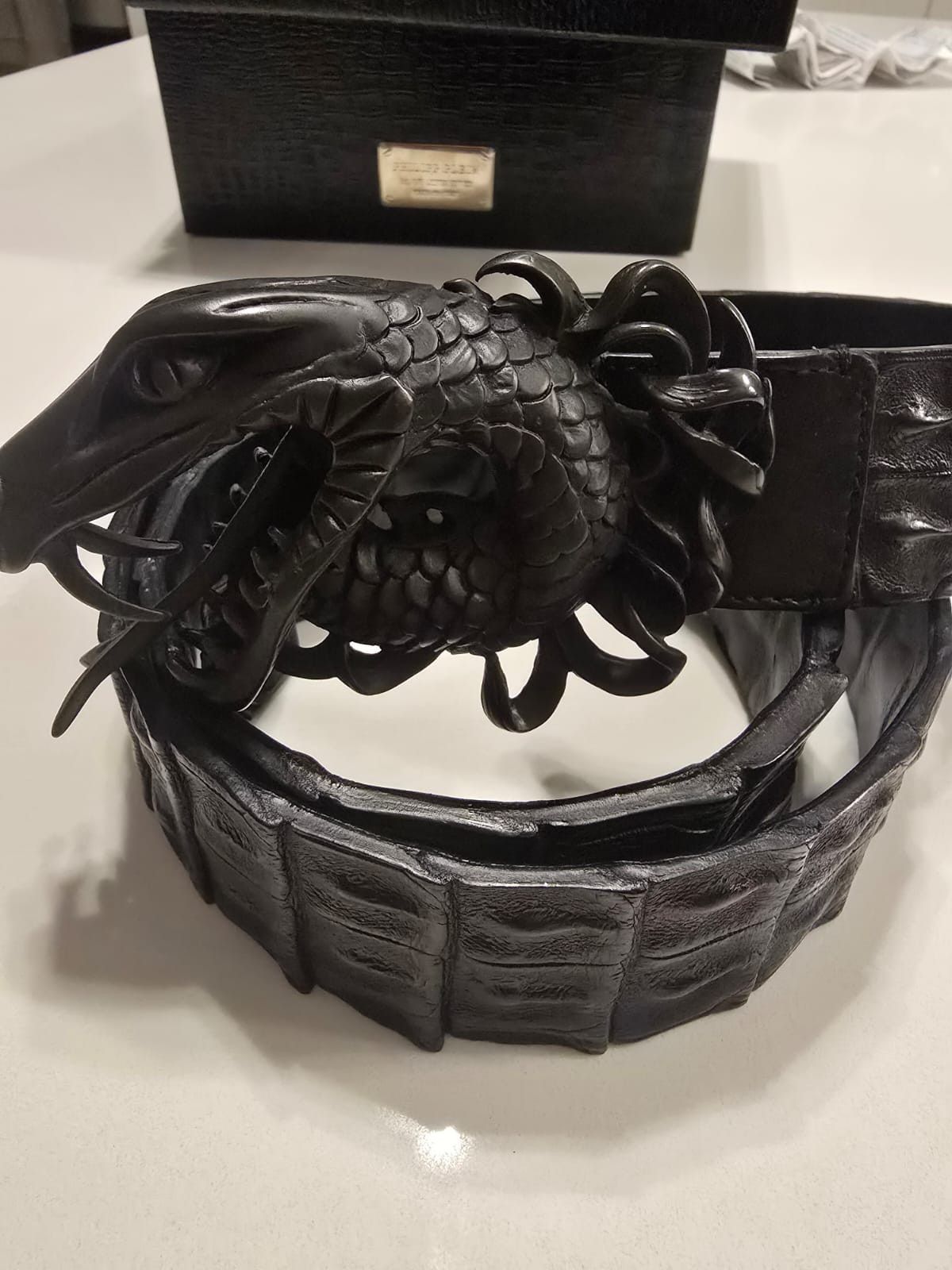 Philipp Plein Philipp Plein Dragon Belt Black Buckle Croc Embossed Leather Size 34 - 6 Thumbnail