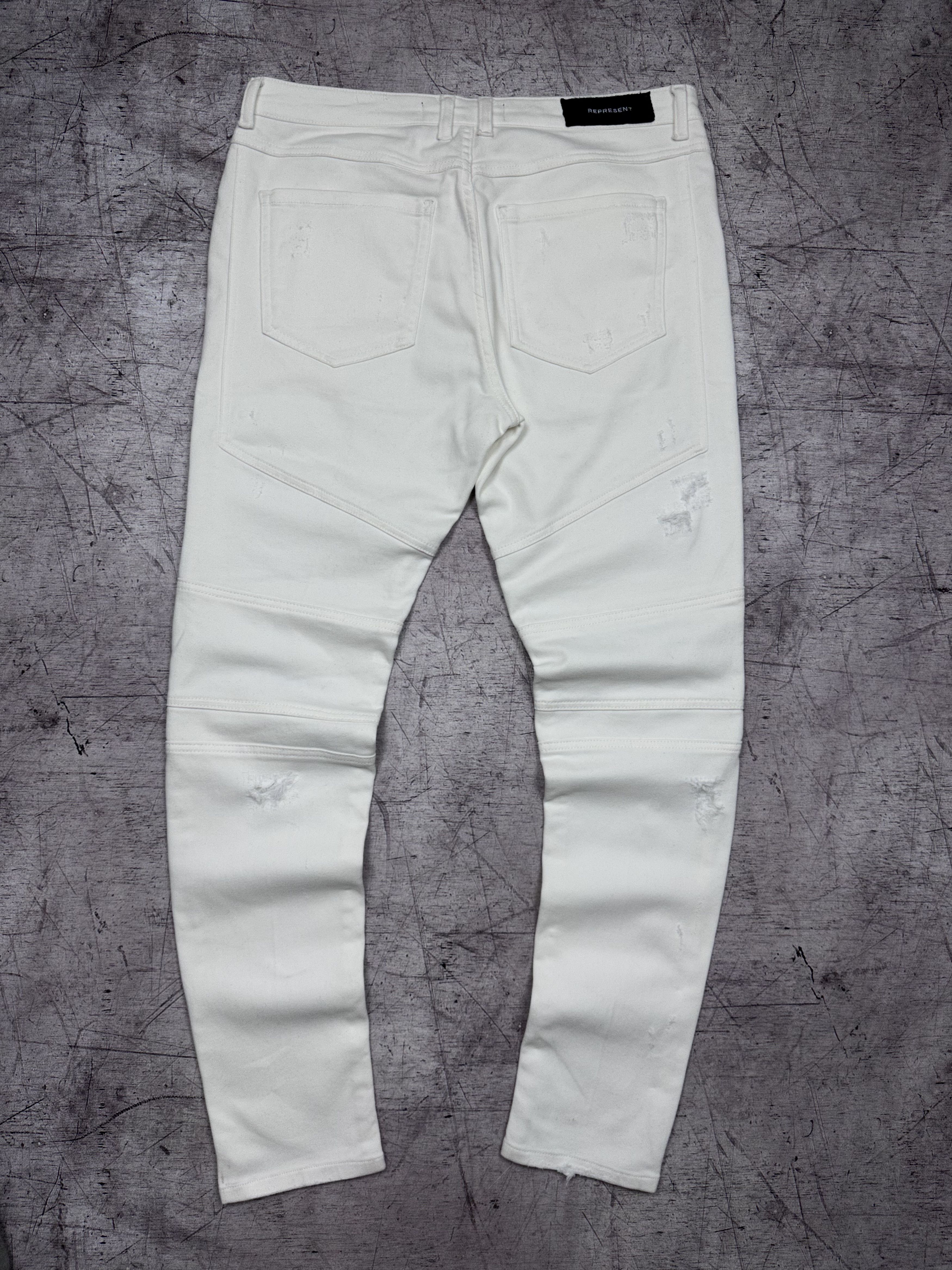 Represent Clo. Represent Mens Biker Jeans Destroy White Denim Pants Size US 34 / EU 50 - 8 Thumbnail