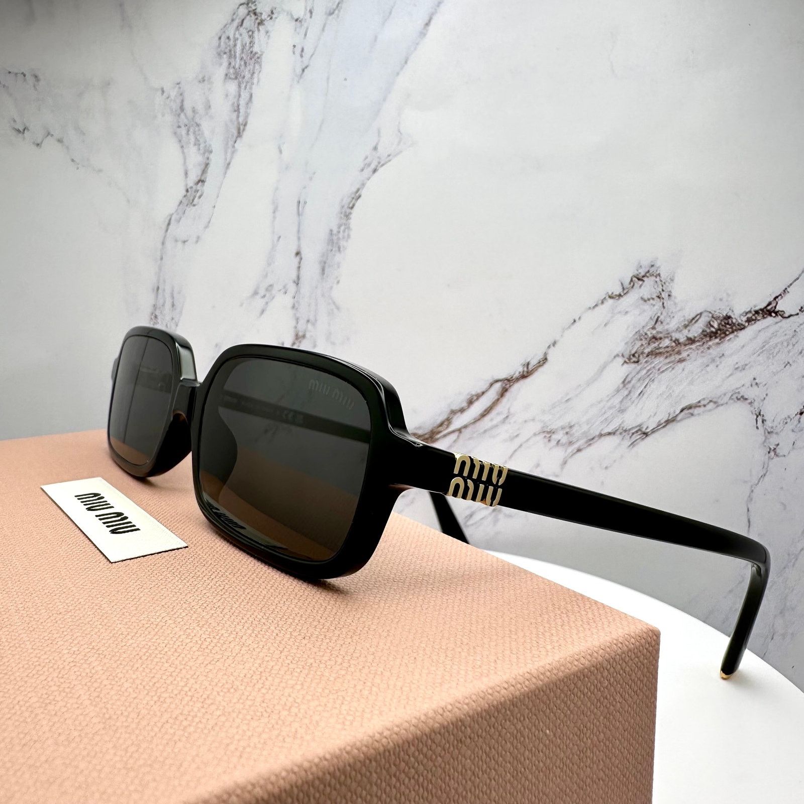 Miu Miu MIU MIU Sunglasses New Black Square Acetate Gold Metal Logo Size ONE SIZE - 9 Thumbnail
