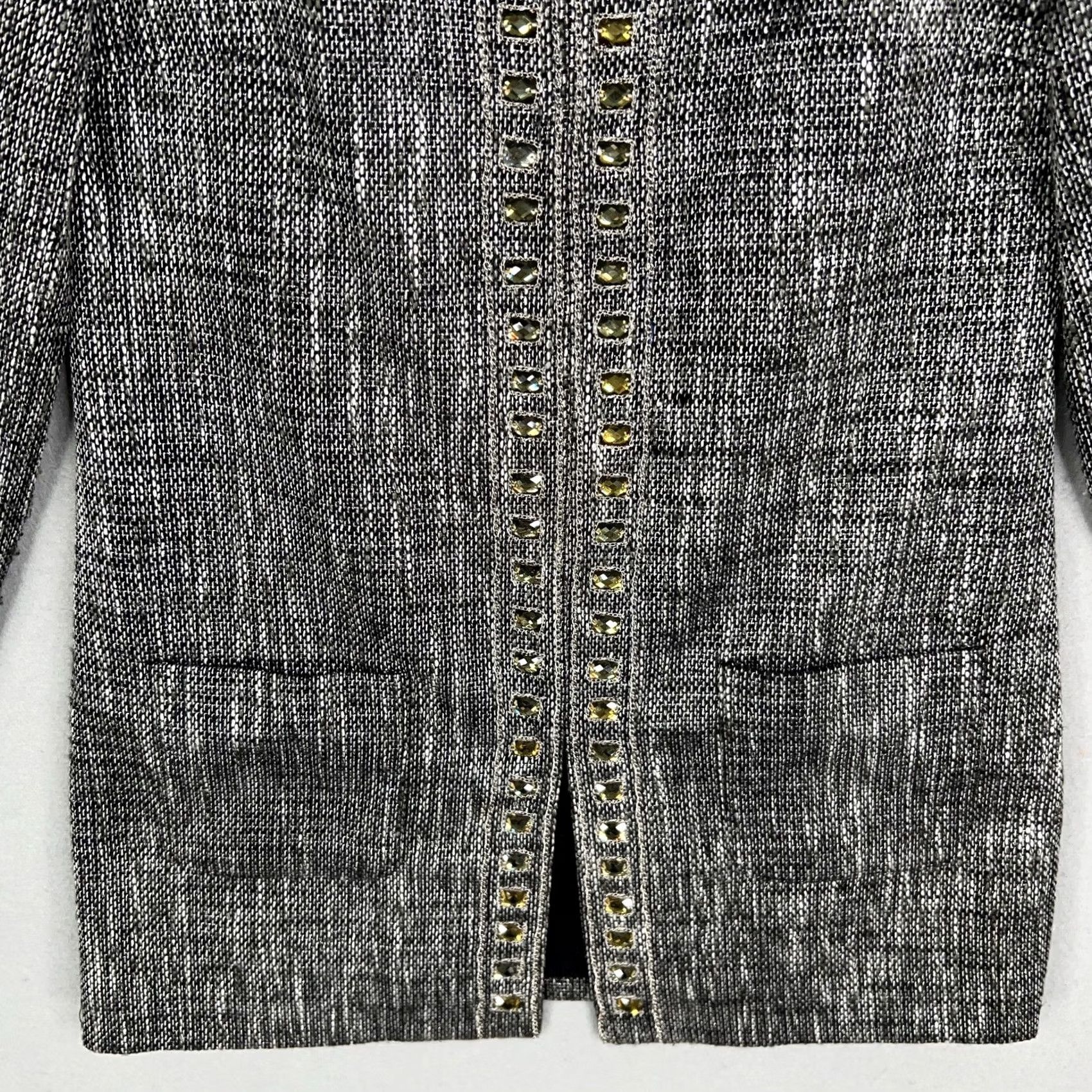 Vintage Chicos Jacket Women 0 Metallic Jewel Embellished Tweed Long Blazer Career Casual Party/Cocktail Size S / US 4 / IT 40 - 3 Thumbnail
