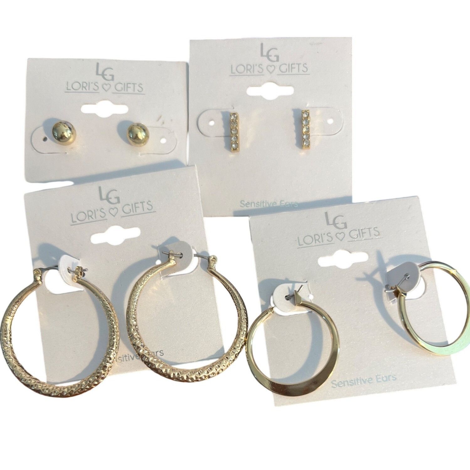 Other 4 Pair Lori's Gift Gold Tone Earrings Hoops Studs Rhinestone Size ONE SIZE - 1 Thumbnail