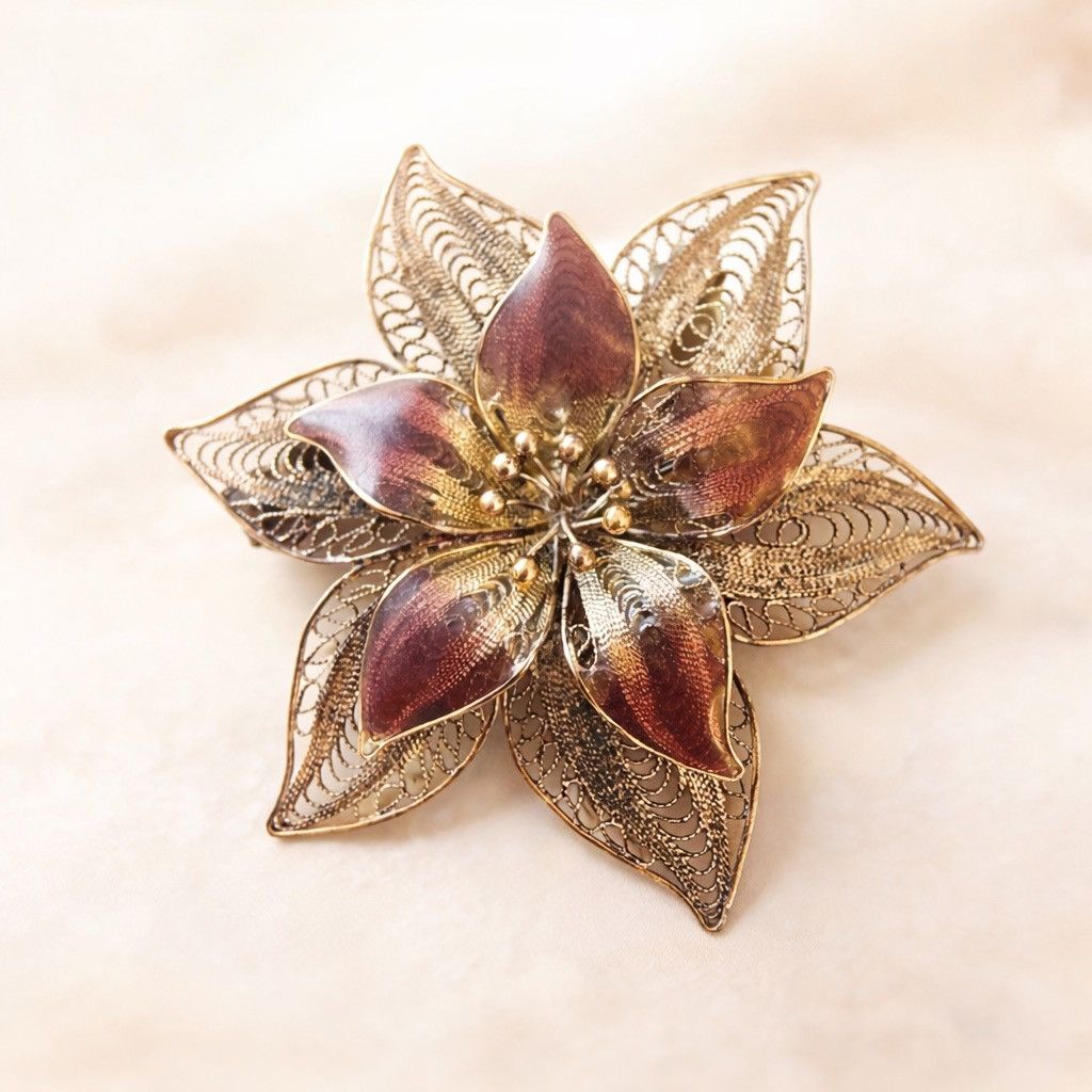 Other Vintage Sterling Cannetille Plique A Jour Flower Brooch Size ONE SIZE - 1 Thumbnail