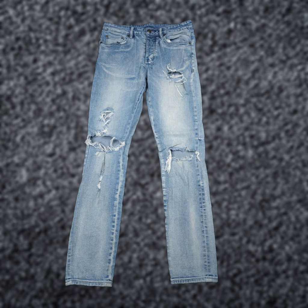 VINTAGE Ksubi Jeans Chitch Punk Blue Thrashed Skinny 30x30 Mens Blue 5-Pocket Slim Denim Shirt?