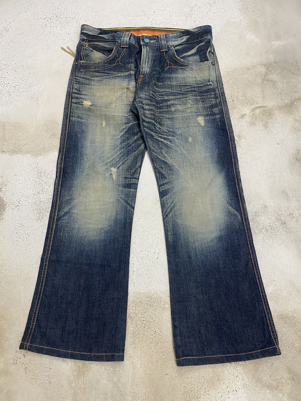 Edwin × Japanese Brand × Vintage Edwin Japan Blue Trip Zipper Pocket Rainbow Washed Usage Size US 34 / EU 50 - 1 Thumbnail