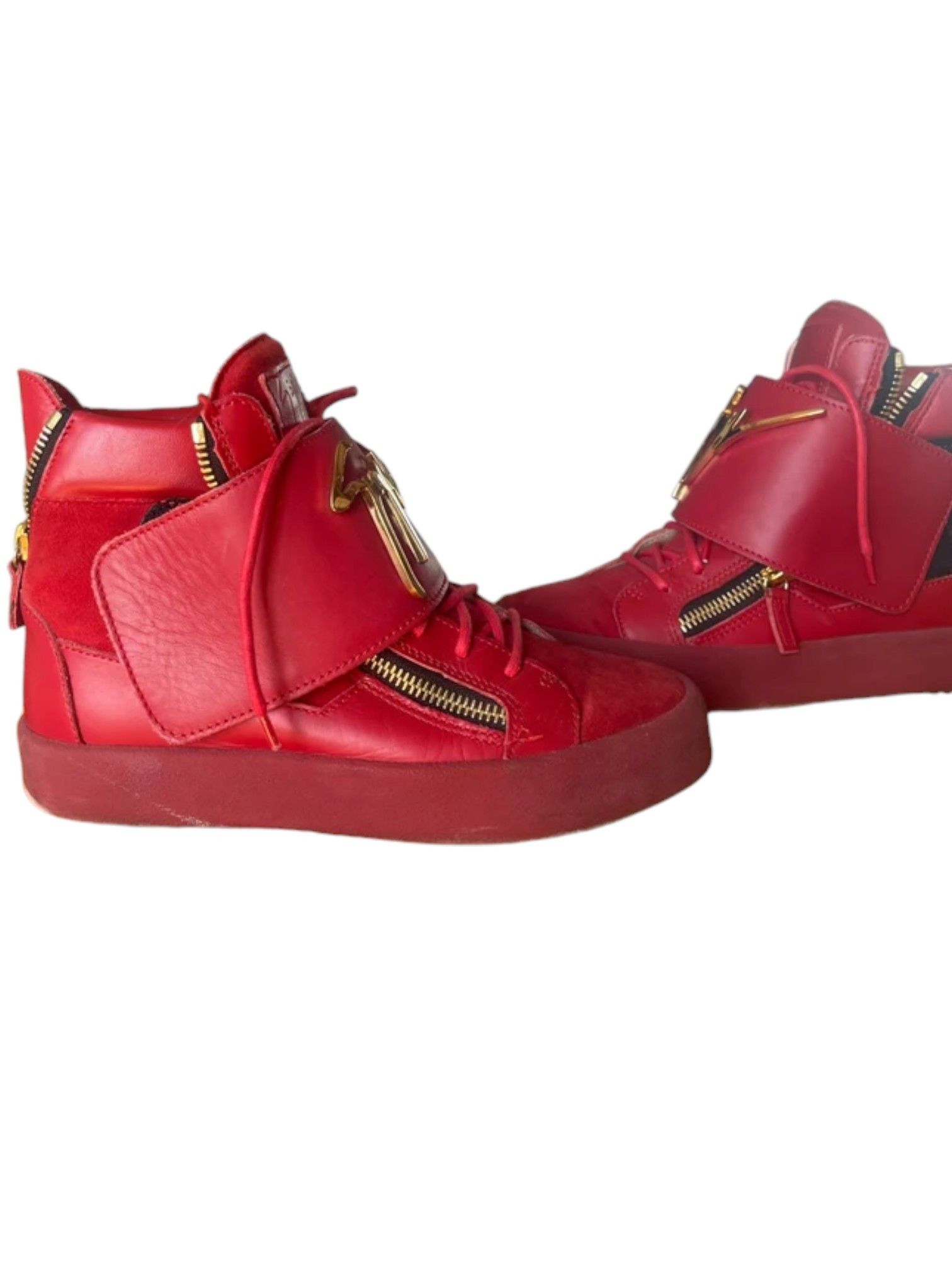Giuseppe Zanotti Giuseppe Zanotti Red Leather Double Zip High-Tops, c.2010s Size US 7 / EU 40 - 2 Thumbnail