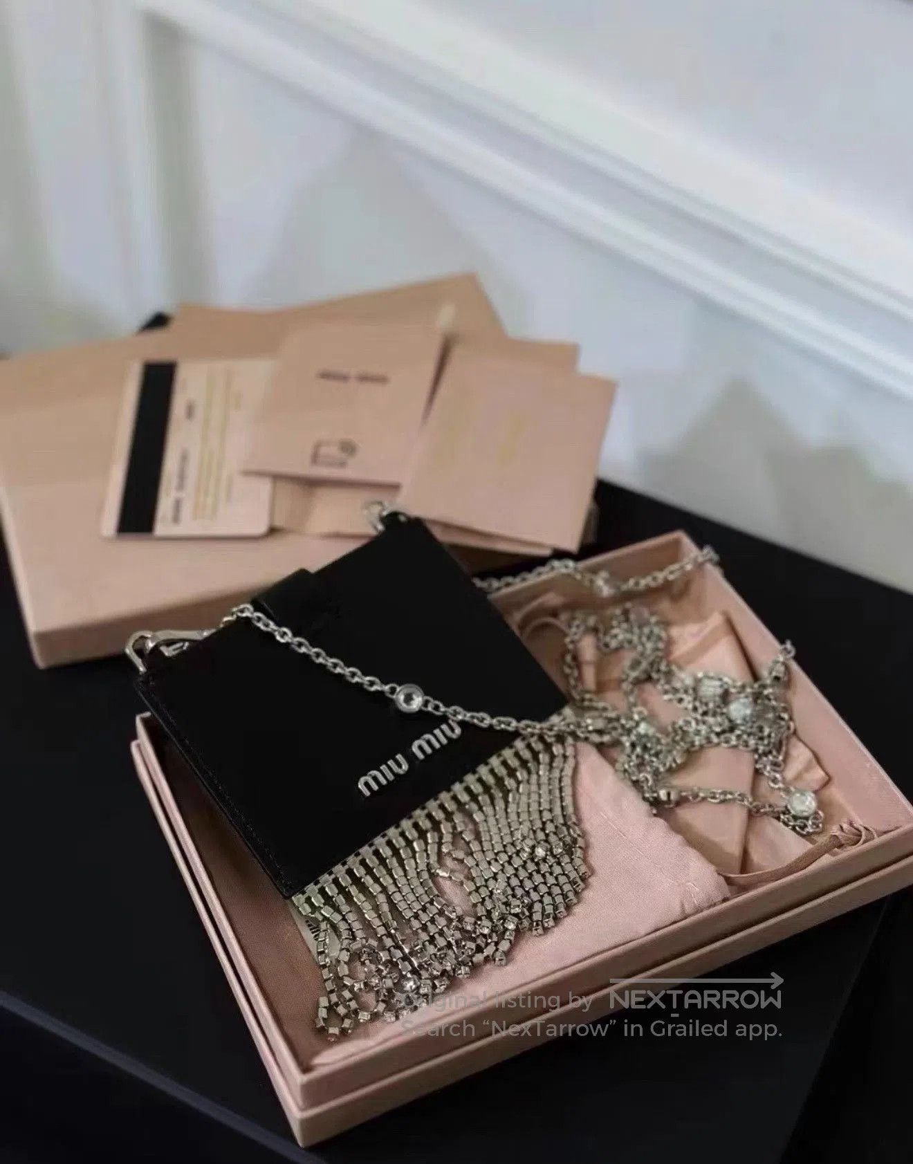 Miu Miu Miumiu Crystal Tassel Chain Crossbody Card Case. Size ONE SIZE - 9 Thumbnail