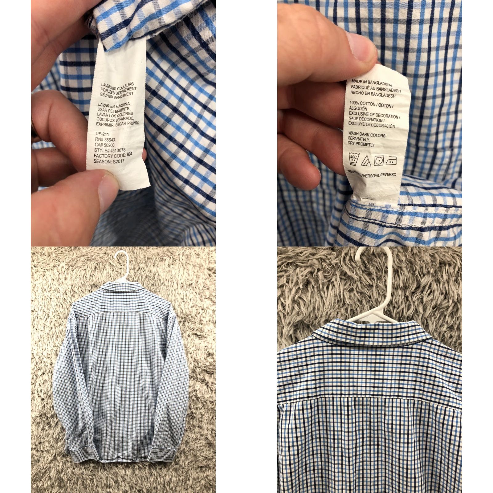 Izod IZOD Shirt Mens XXL Blue Plaid Long Sleeve Slim FIt Button-Down Collar Size US XXL / EU 58 / 5 - 7 Thumbnail
