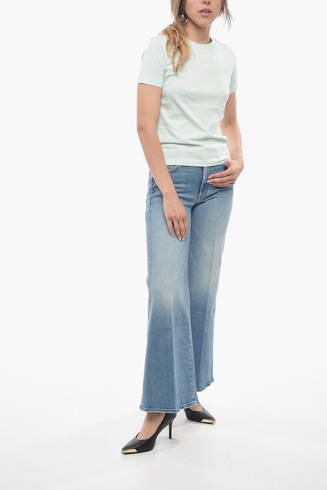 Stella McCartney og1mm0824 Crew Neck Cotton T-Shirt in Light Blue Size XS / US 0-2 / IT 36-38 - 4 Thumbnail