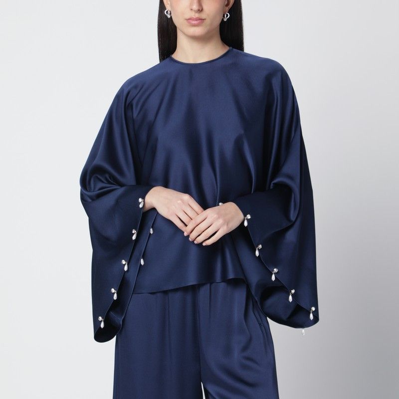 Stella McCartney Stella Mccartney Navy Blue Oversized Viscose Satin Blouse Size S / US 4 / IT 40 - 1 Thumbnail