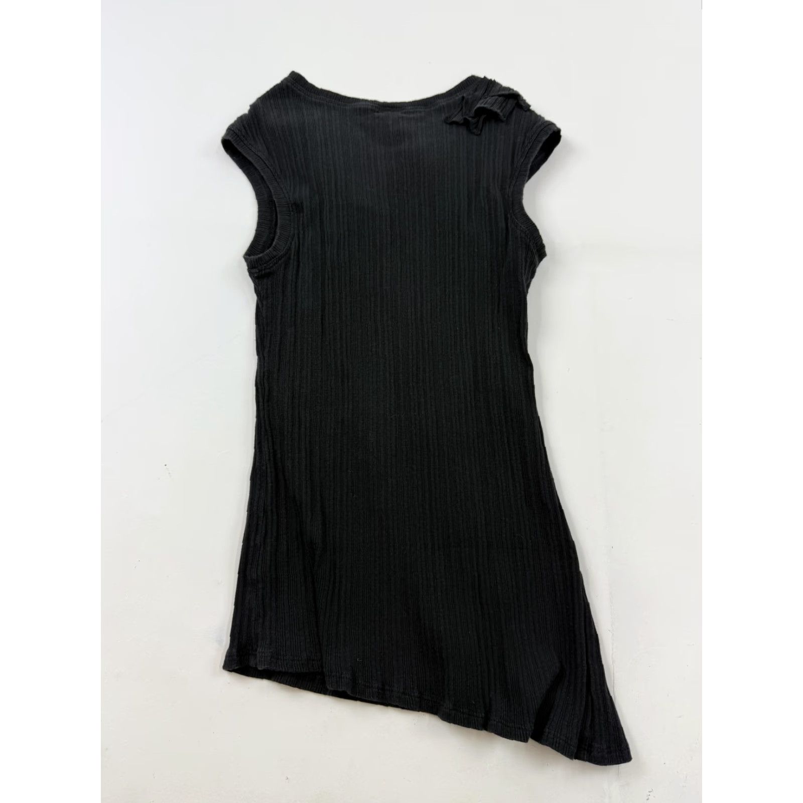 Vintage One September Shirt Womens Medium Black Ruffle Cap Sleeve Rib Knit Asym Hem Top Size M / US 6-8 / IT 42-44 - 6 Thumbnail