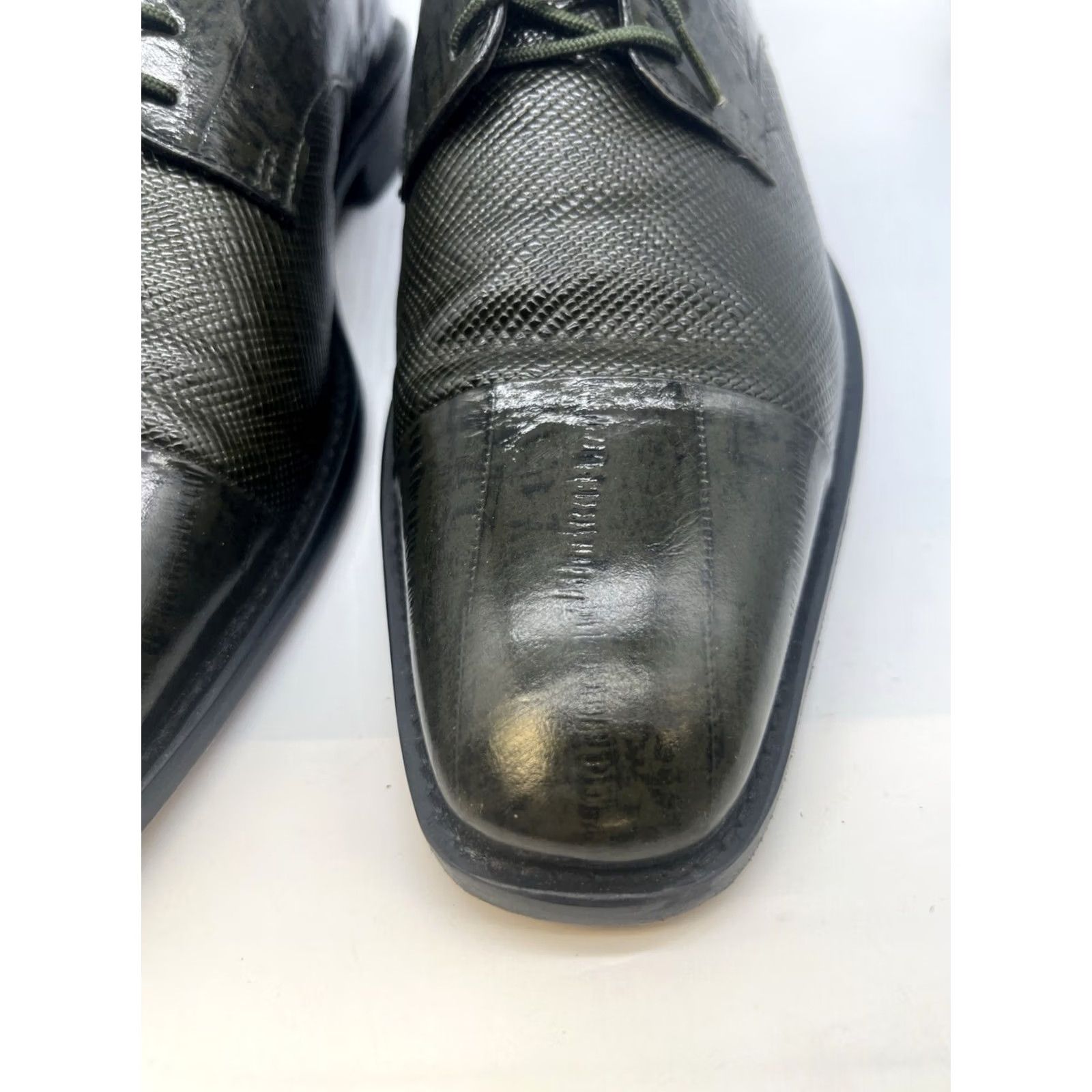 Stacy Adams Stacy Adams Dress Shoes Oxford Cap Toe Lace Up Men 11.5 Olive Green Textured Leather Square Toe Size ONE SIZE - 3 Thumbnail