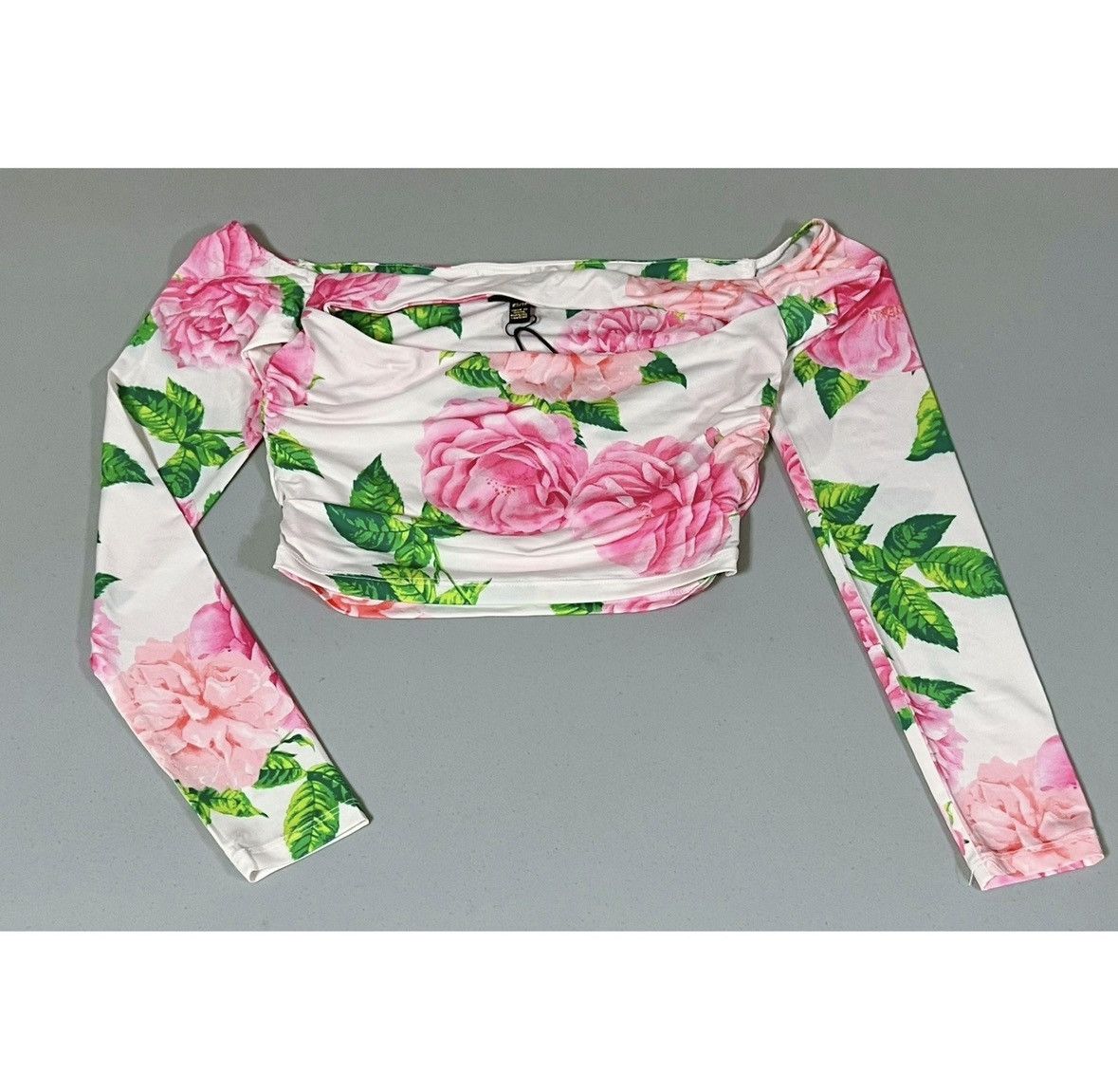 Armani AFRM White Pink Floral Cut-Out Shirt Crop Top Blouse XS 🌷✨ Size XS / US 0-2 / IT 36-38 - 3 Thumbnail
