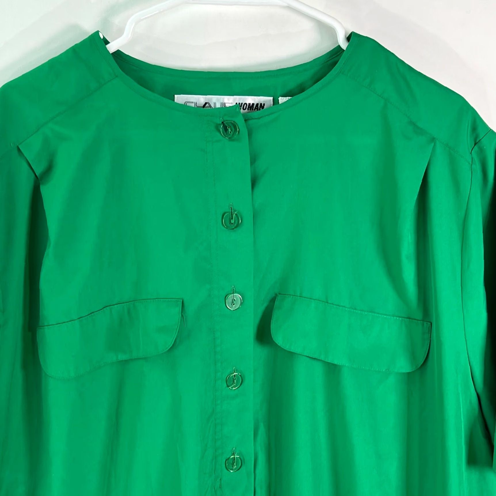 Vintage Chaus Blouse Shirt Womens Green Short Sleeve Henley Button Casual 16W Stretch Hem 100% Polyester Size XXL / US 16-18 / IT 52-54 - 3 Thumbnail