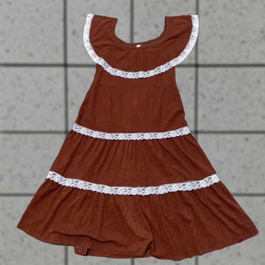 Vintage VINTAGE Cream Tiered Peasant Dress Women 6 Brown Cream Lace Boho Western Lagenlook 90s Dress Womens Size M / US 6-8 / IT 42-44 - 1 Thumbnail