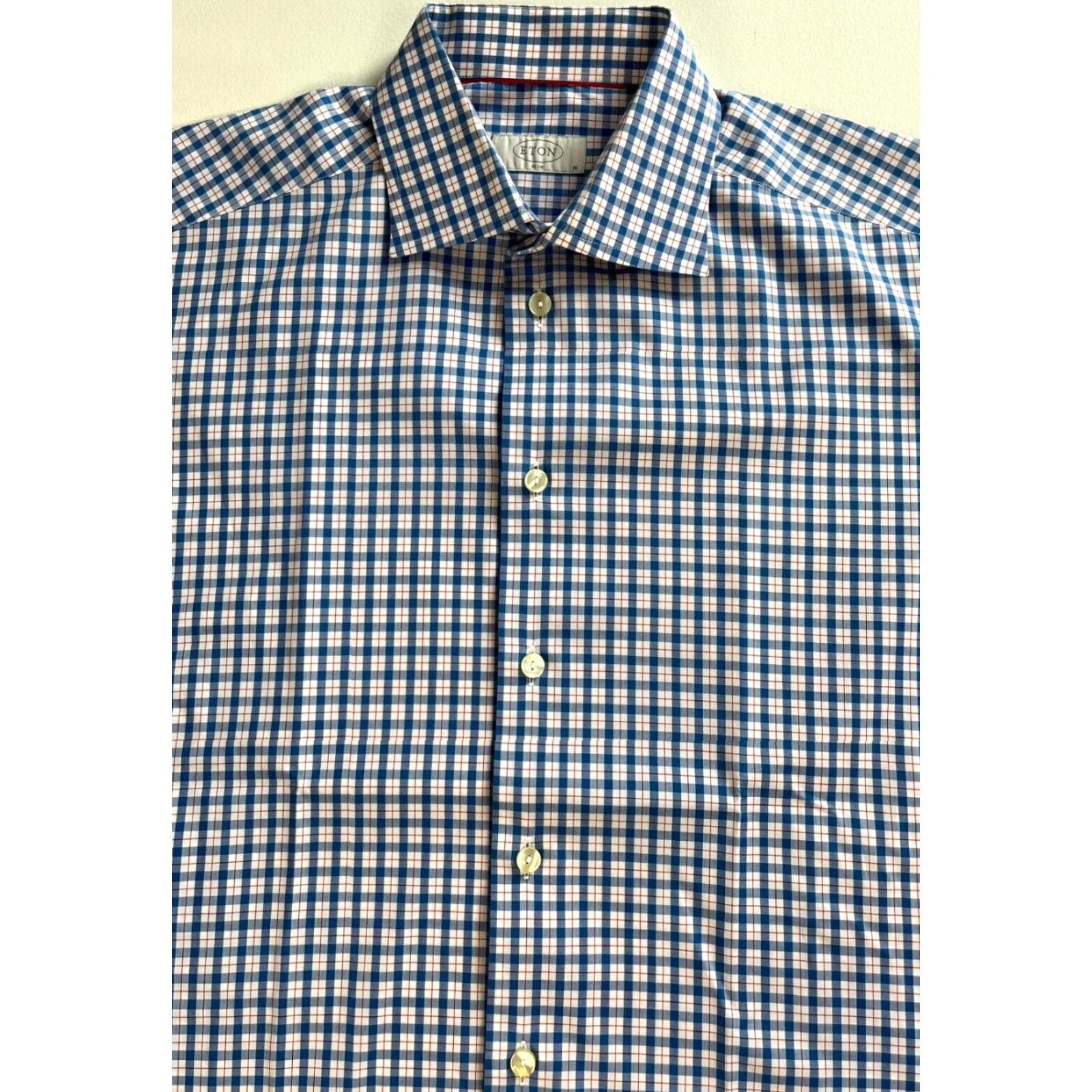 Eton Eton Dress Shirt Slim Check Sz 41/16 Button-Up Collar Mens Shirt Size 42R - 2 Thumbnail