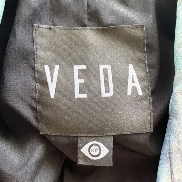 VEDA Veda Gray Tropical Print Leather Biker Jacket - Small Size S / US 4 / IT 40 - 7 Thumbnail