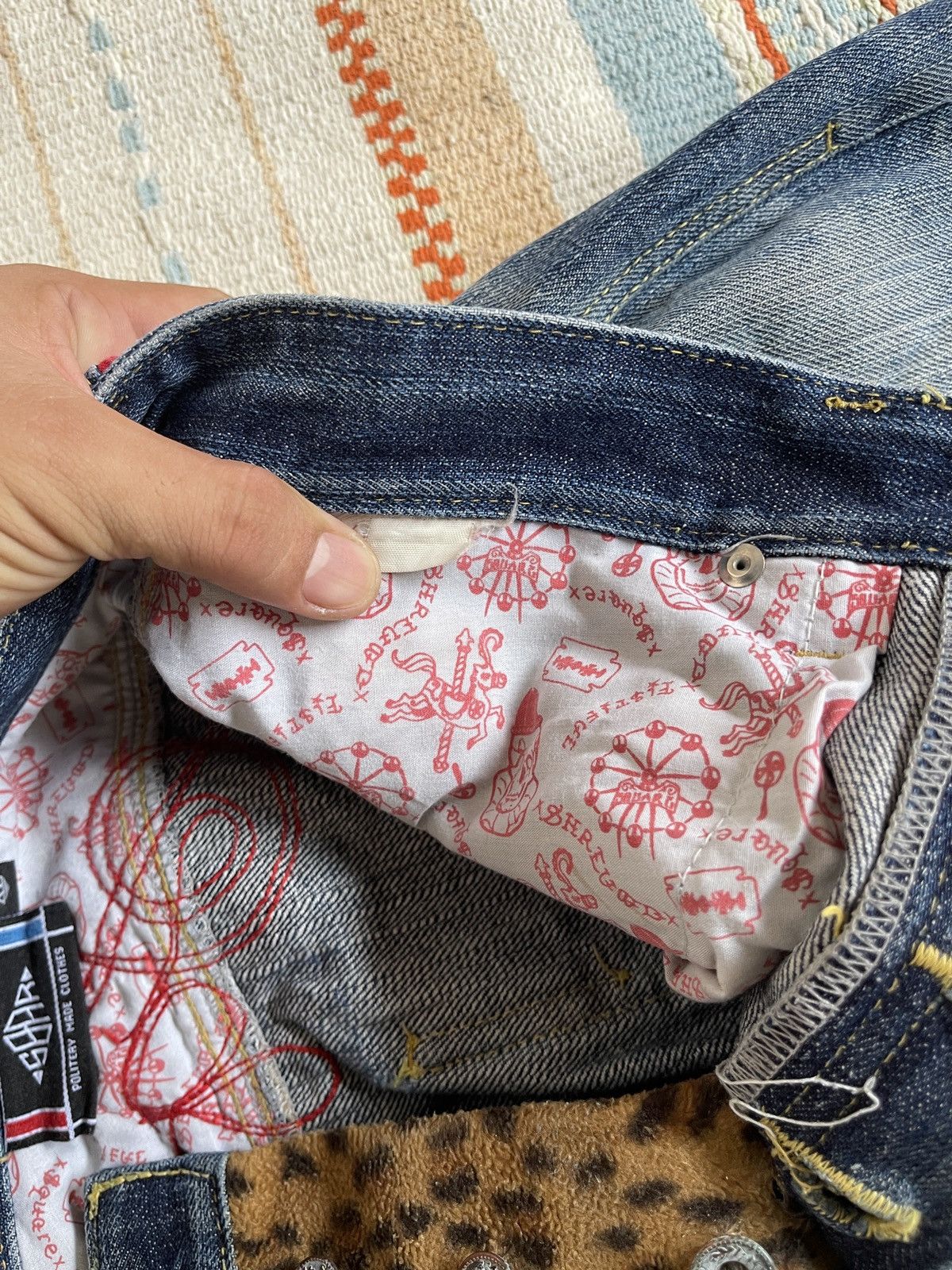 If Only Was True Very rare🔥SQUARE DARK🔥Embroidery Selvedge Distressed Jeans Size US 35 - 14 Thumbnail