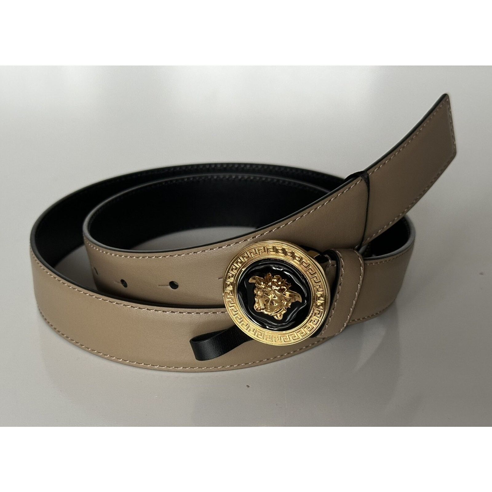 Versace Medusa-Buckle Brown Slim Leather Belt 42 1012369