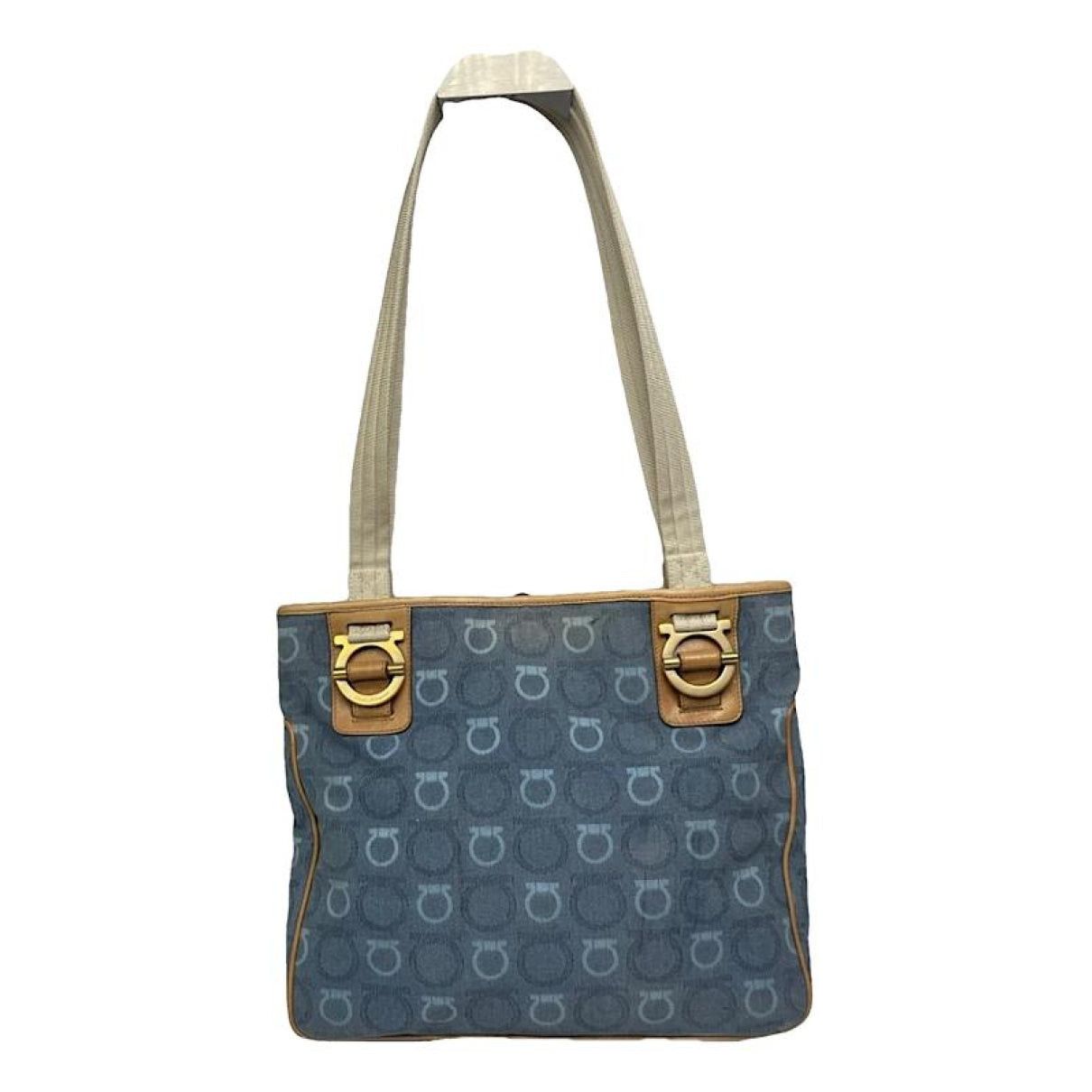 Salvatore Ferragamo Iconic Top Handle Blue Cotton Handbag Size ONE SIZE - 1 Thumbnail