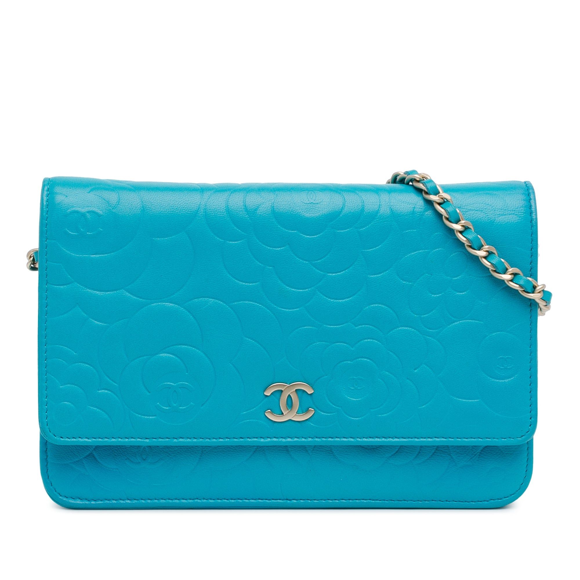 Chanel Blue Lambskin Camellia Embossed Wallet On Chain Crossbody Bag, Women's