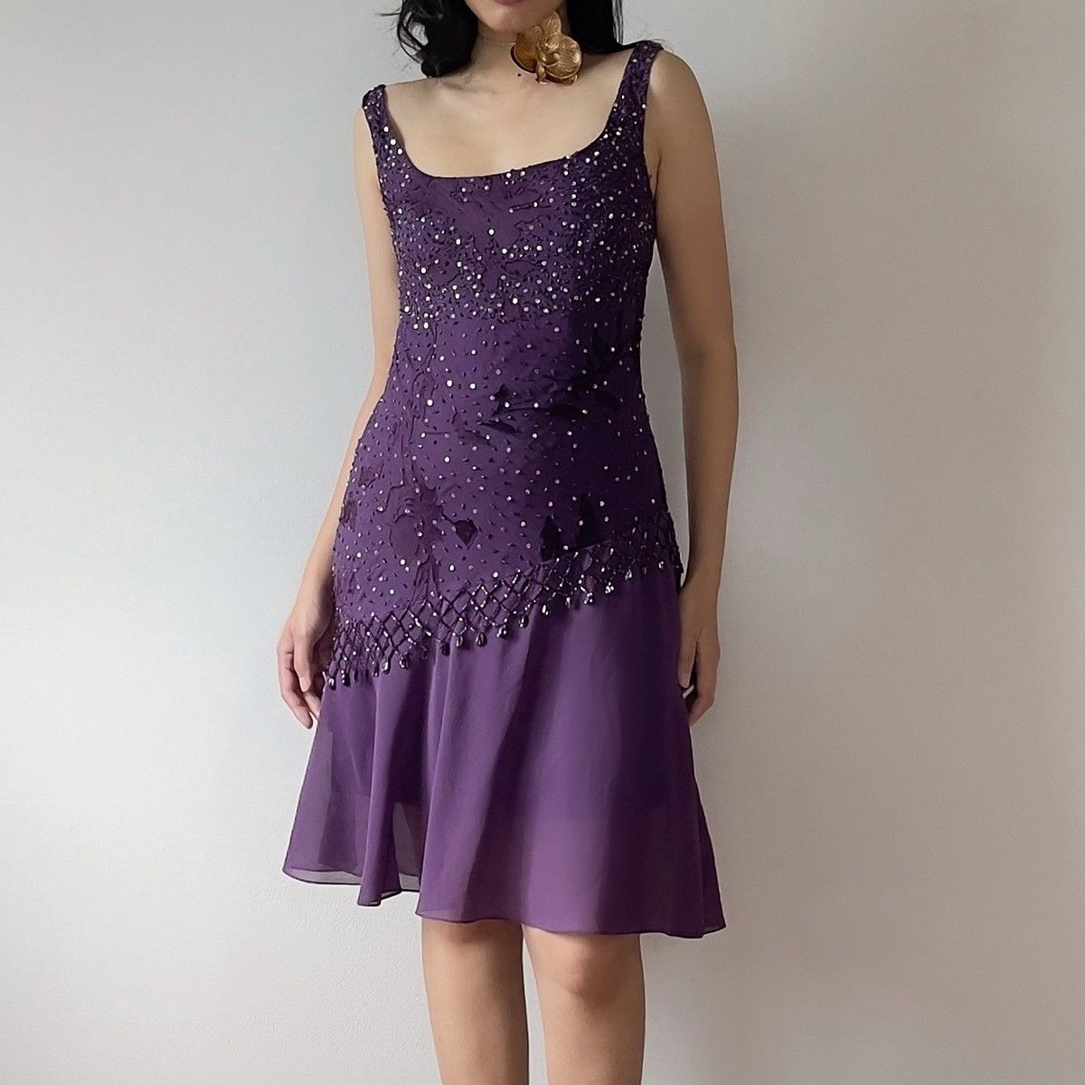 Alex Evenings Vintage Purple Silk Burnout & Chiffon Beaded Dress (S–M) Size M / US 6-8 / IT 42-44 - 1 Thumbnail