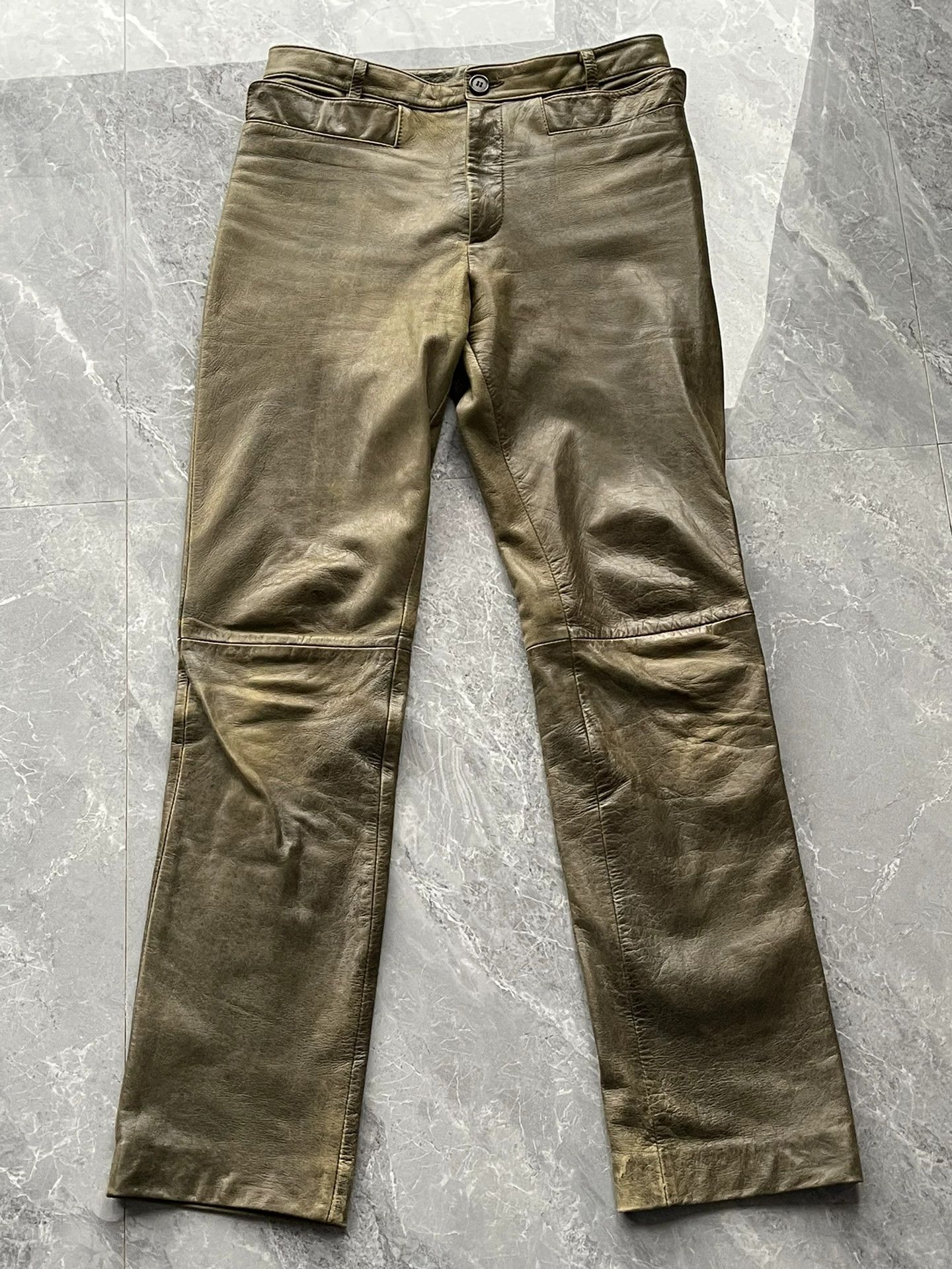 Dirk Bikkembergs Olive Green Bikkembergs Leather Trousers | Grailed