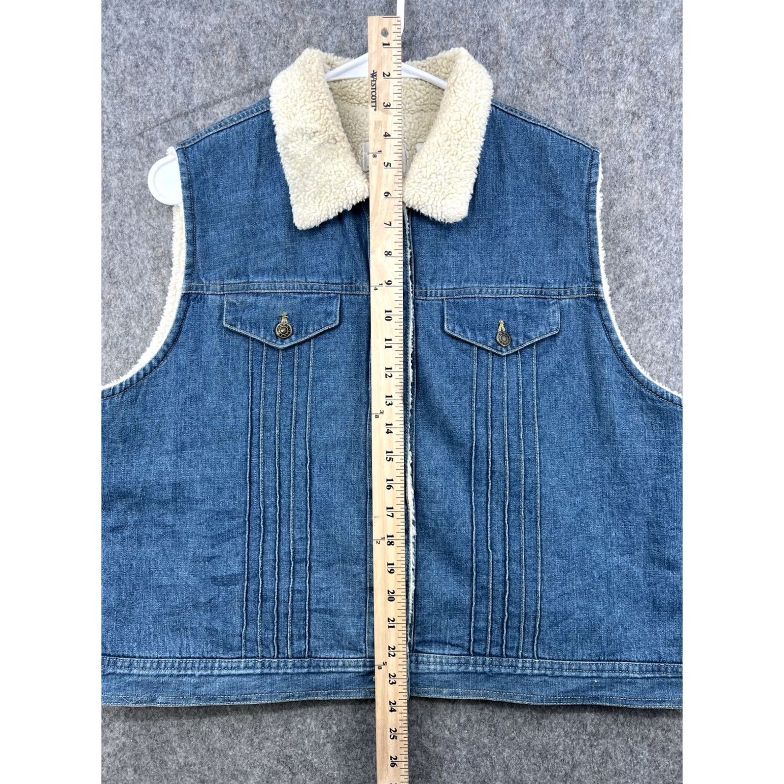 Denime Emma James Women's Blue Denim Vest Lined Sherpa Western XL Denim Vest Womens Bohemian Hipster Outdoor Vintage? Size XL / US 12-14 / IT 48-50 - 3 Thumbnail