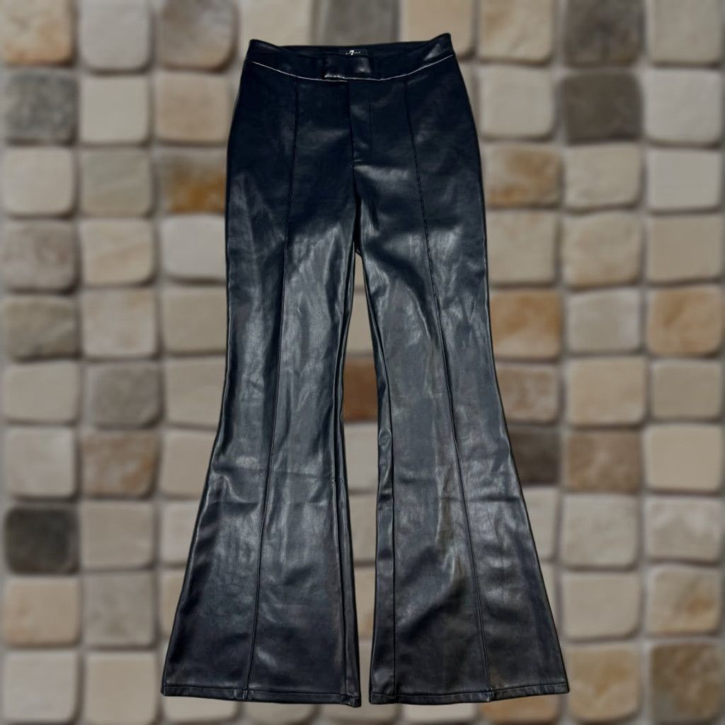 7 For All Mankind VINTAGE 7 For All Mankind Faux Leather Pants Black Womens Small Mid Rise Flare Leg Size 28" / US 6 / IT 42 - 1 Thumbnail