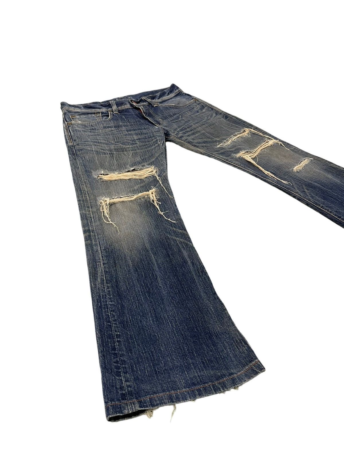 Edwin Flare Jeans Edwin Japan Faded Distress Boot Cut 8🟦0 Size US 35 - 1 Thumbnail