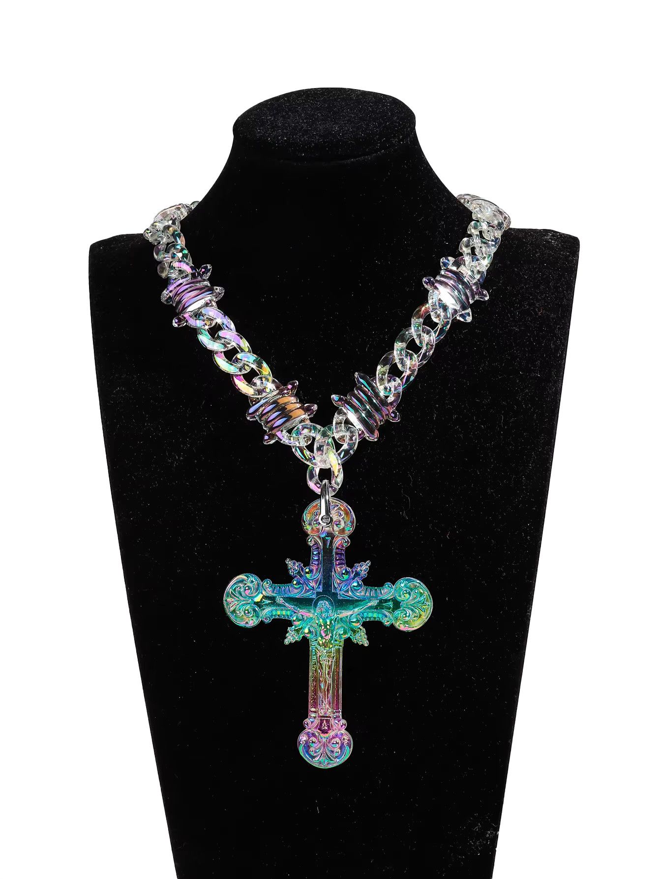 Jewelry Acrylic Transparent Big Jesus Christ Cross Pendant Necklace Size ONE SIZE - 1 Thumbnail